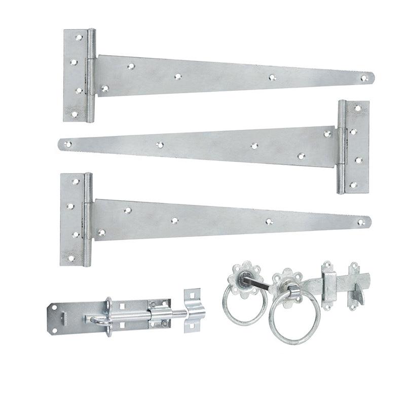 12" 300mm Plain Ring Gate Ironmongery Kit Zinc-Ironmongery Kits-Yester Home