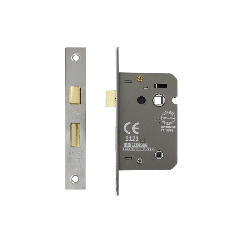 3 Lever Bathroom Lock CE 2.5" Polished Nickel-Locks & Latches-Yester Home