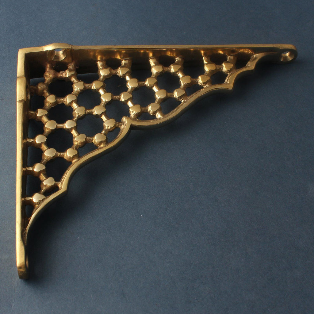 6 x 5 Inch Honeycomb Brass Shelf Bracket-4 - 6" Shelf Brackets-Yester Home