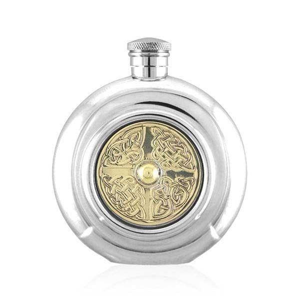 6oz Celtic Golden Kell Pewter Hip Flask-Hip Flasks - Pewter-Yester Home