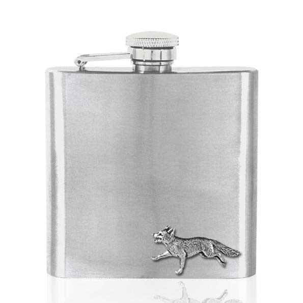 6oz Fox Stainless Steel Hip Flask-Hip Flasks - Stainless Steel-Yester Home