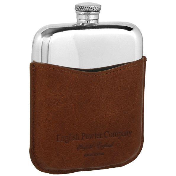 6oz Pewter Purse Hip Flask With Leather Pouch-Hip Flasks - Leather-Yester Home