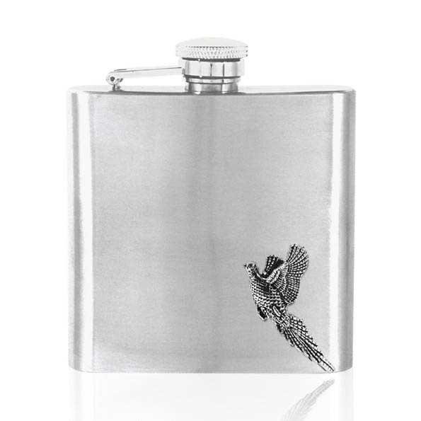 6oz Stainless Steel Pheasant Hip Flask-Hip Flasks - Stainless Steel-Yester Home