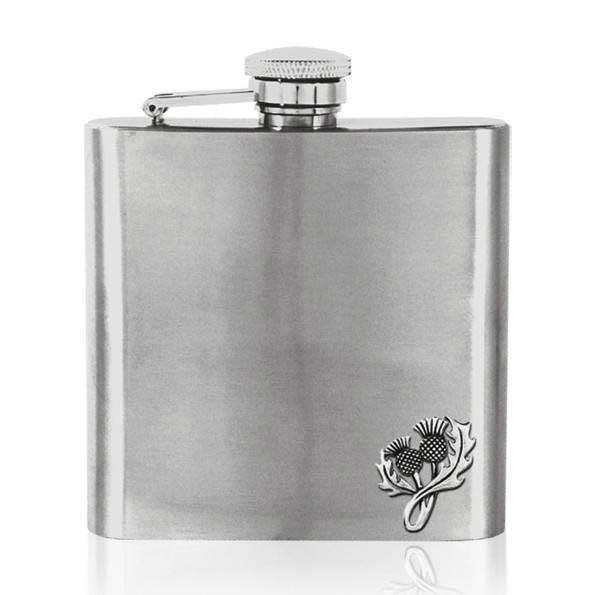 6oz Thistle Stainless Steel Hip Flask-Hip Flasks - Stainless Steel-Yester Home