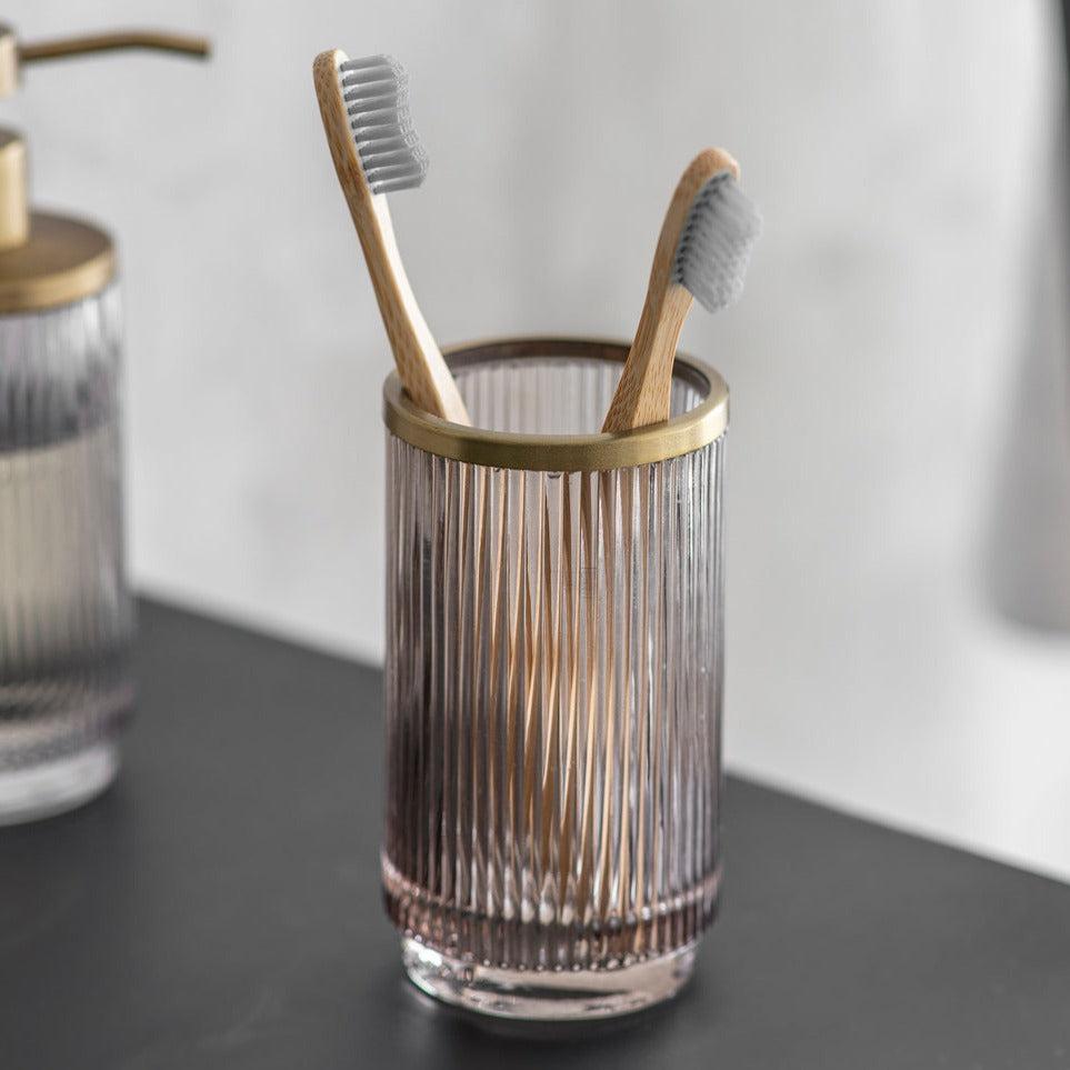 Adelphi Brass Toothbrush Holder in Smoke - Glass-Toothbrush Holders-Yester Home