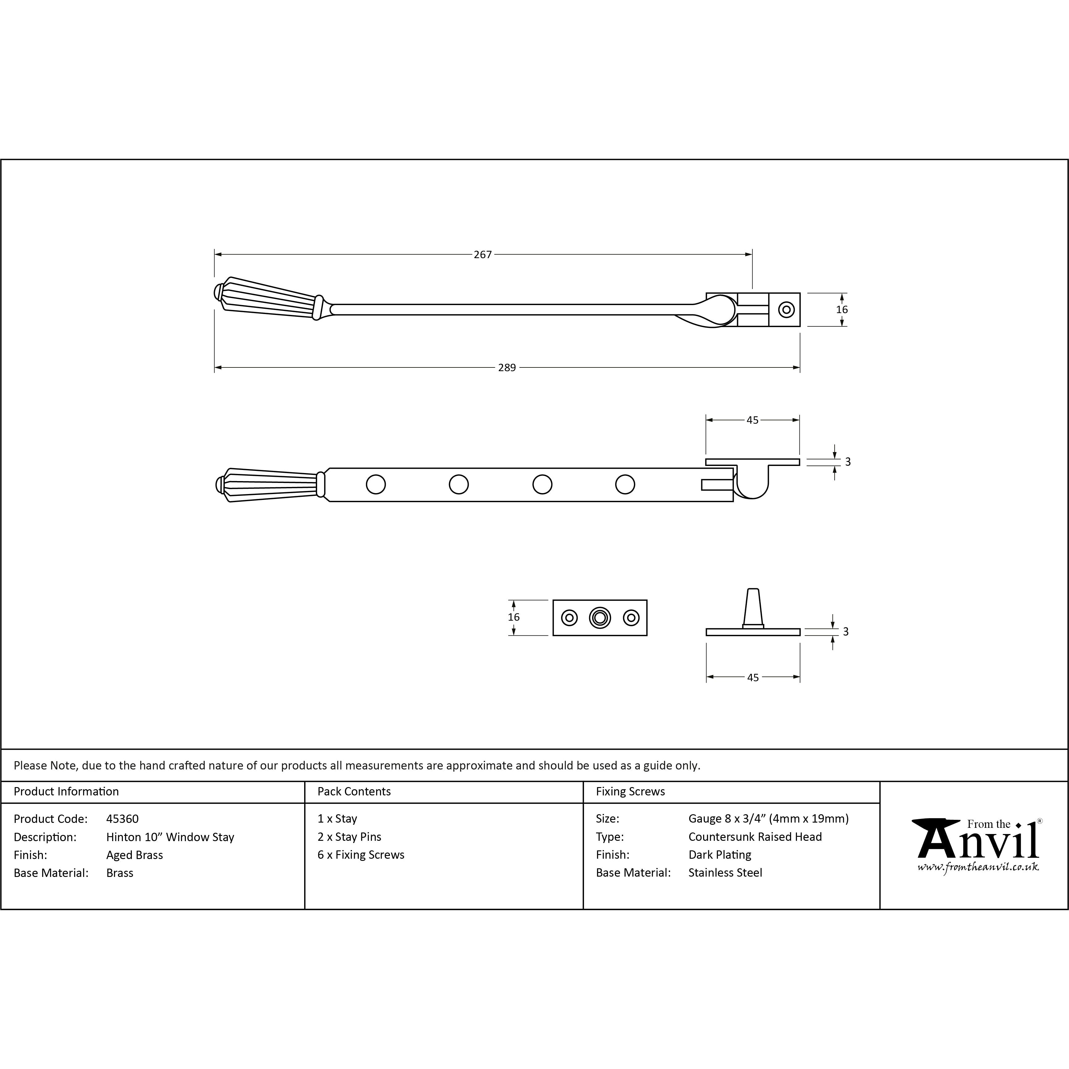 Aged Brass 10" Hinton Stay | From The Anvil-Stays-Yester Home