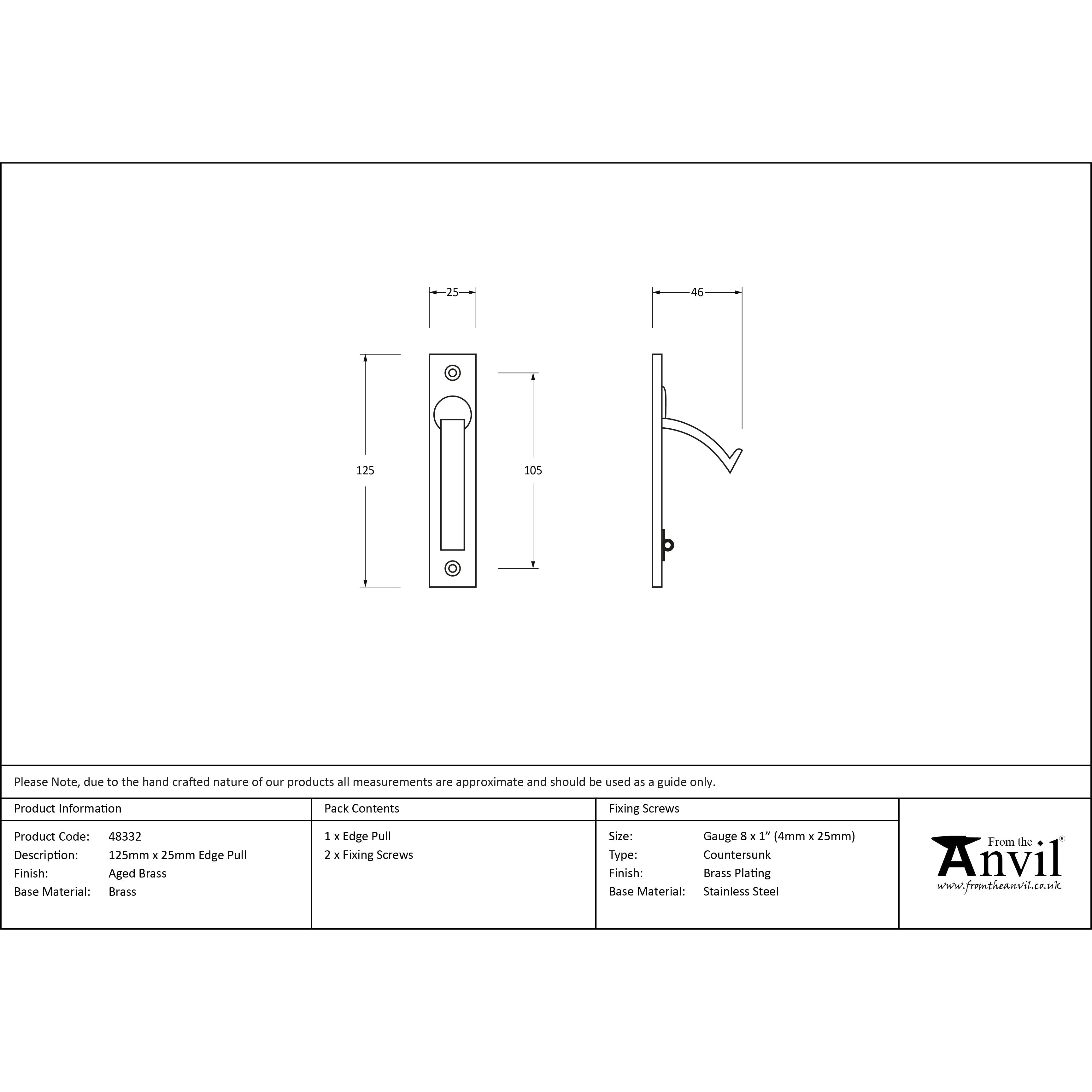 Aged Brass 125mm x 25mm Edge Pull | From The Anvil-Cabinet Pulls-Yester Home