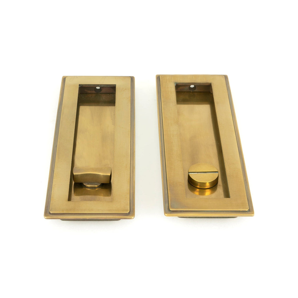 Aged Brass 175mm Art Deco Rectangular Pull - Privacy Set | From The Anvil-Cabinet Pulls-Yester Home