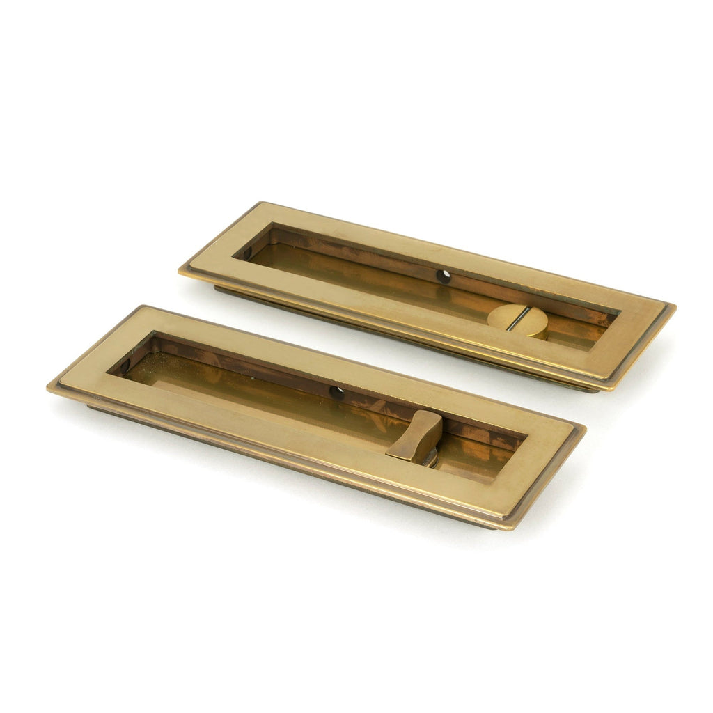 Aged Brass 175mm Art Deco Rectangular Pull - Privacy Set | From The Anvil-Cabinet Pulls-Yester Home