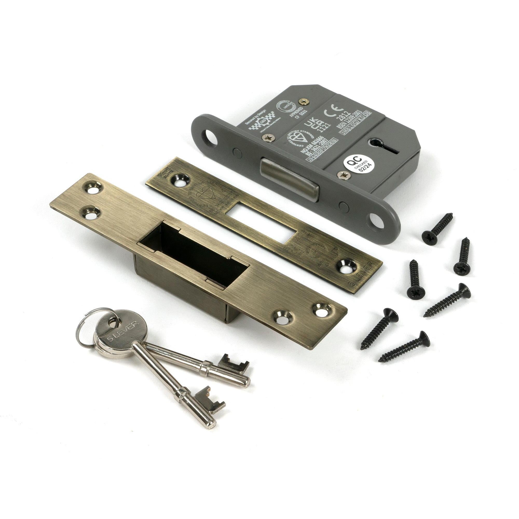 Aged Brass 2½" 5 Lever BS Dead Lock KA - Deadlocks & Deadbolts - From The Anvil - Yester Home