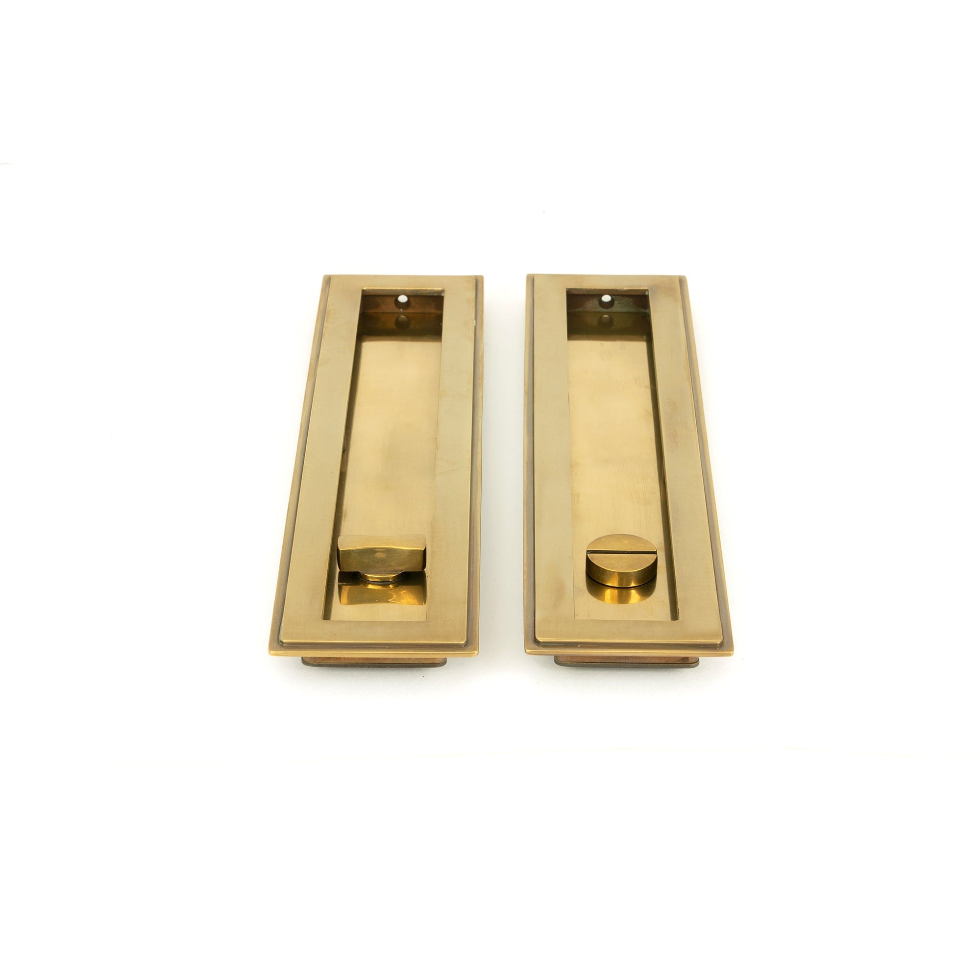 Aged Brass 250mm Art Deco Rectangular Pull - Privacy Set | From The Anvil-Cabinet Pulls-Yester Home