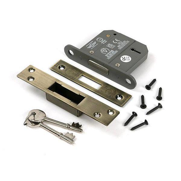 Aged Brass 3" 5 Lever BS Dead Lock KA - Deadlocks & Deadbolts - From The Anvil - Yester Home