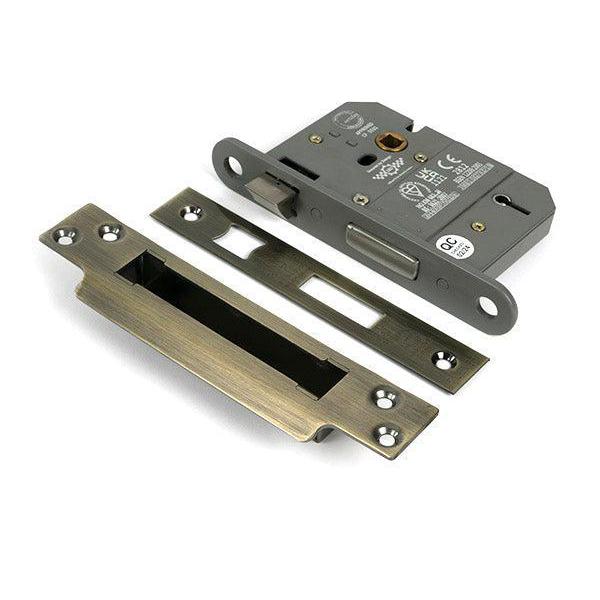 Aged Brass 3" 5 Lever BS Sash Lock KA - Sash Locks - From The Anvil - Yester Home