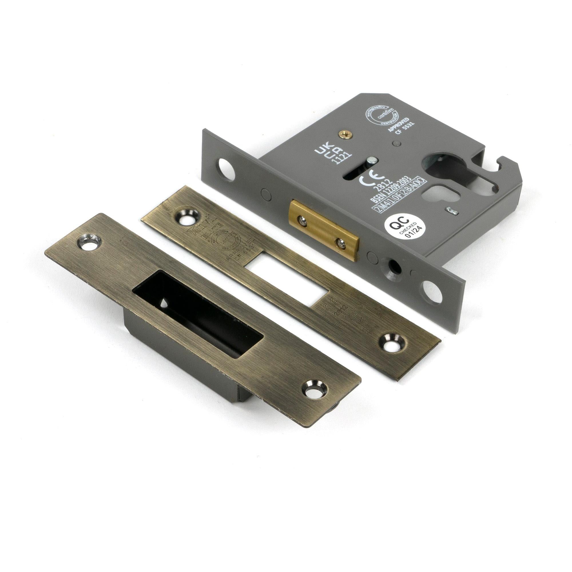 Aged Brass 3" Euro Profile Dead Lock - Deadlocks & Deadbolts - From The Anvil - Yester Home