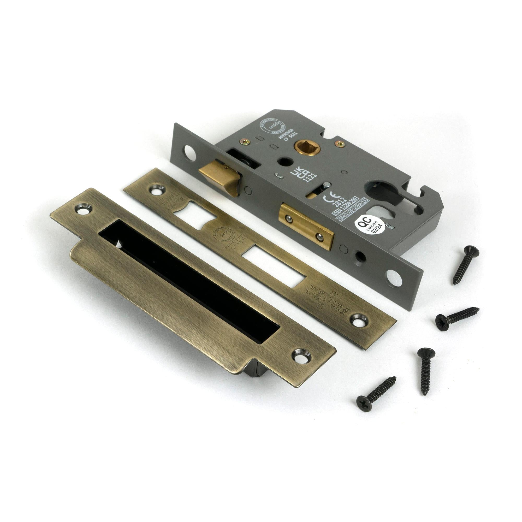 Aged Brass 3" Euro Profile Sash Lock - Euro Locks - From The Anvil - Yester Home