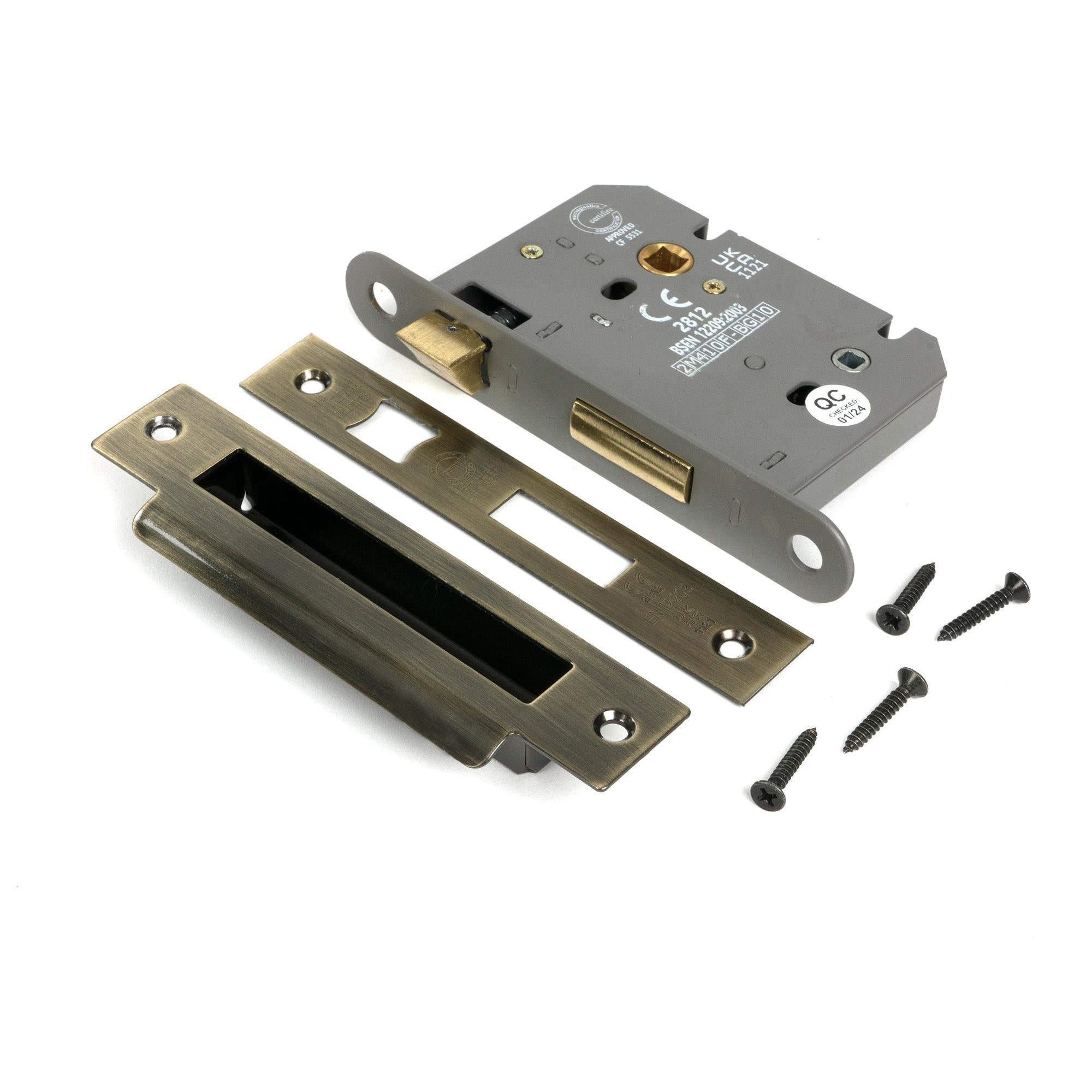 Aged Brass 3" Heavy Duty Bathroom Mortice Lock - Bathroom Locks - From The Anvil - Yester Home