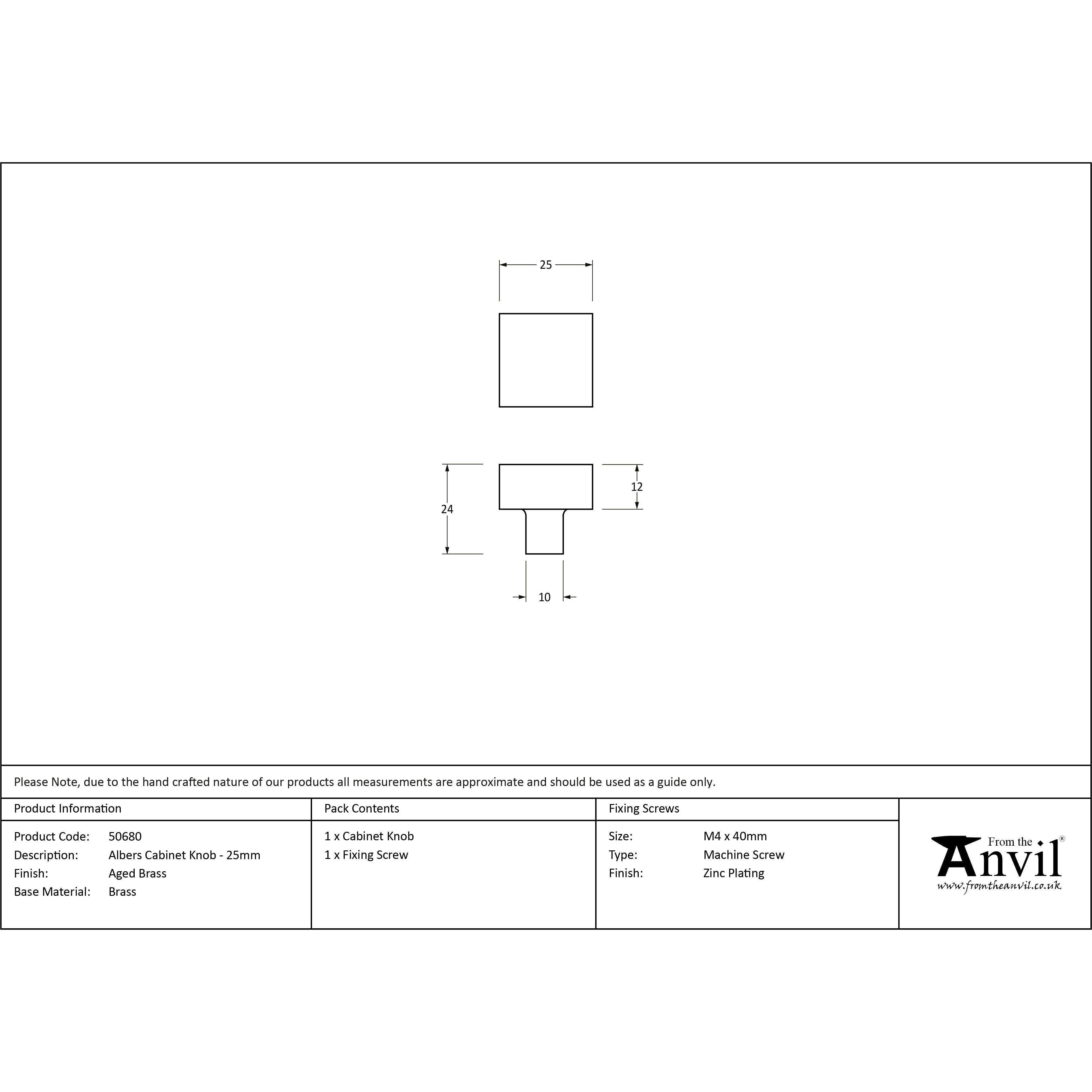 Aged Brass Albers Cabinet Knob - 25mm | From The Anvil-Cabinet Knobs-Yester Home