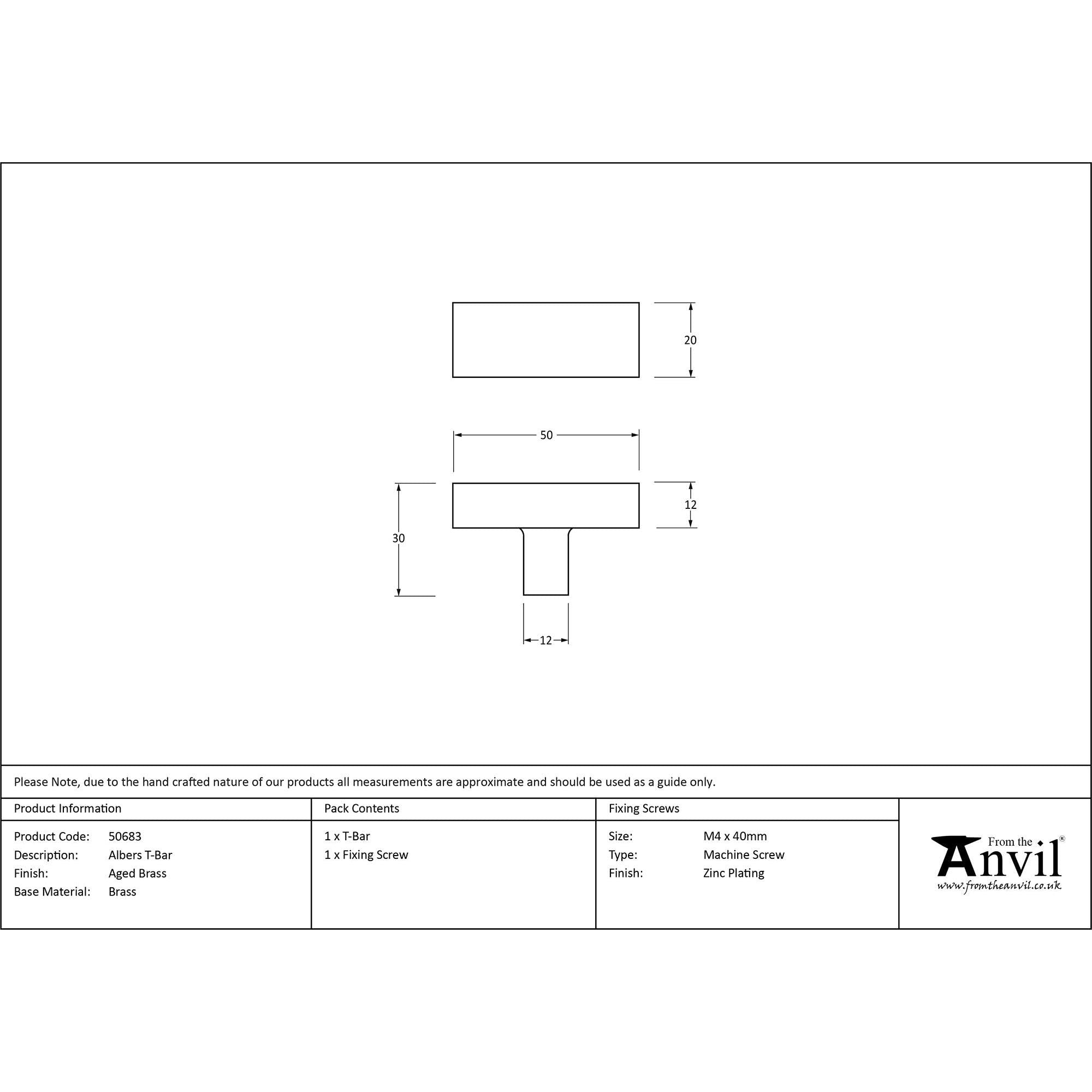Aged Brass Albers T-Bar | From The Anvil - Cabinet Knobs - From The Anvil - Yester Home