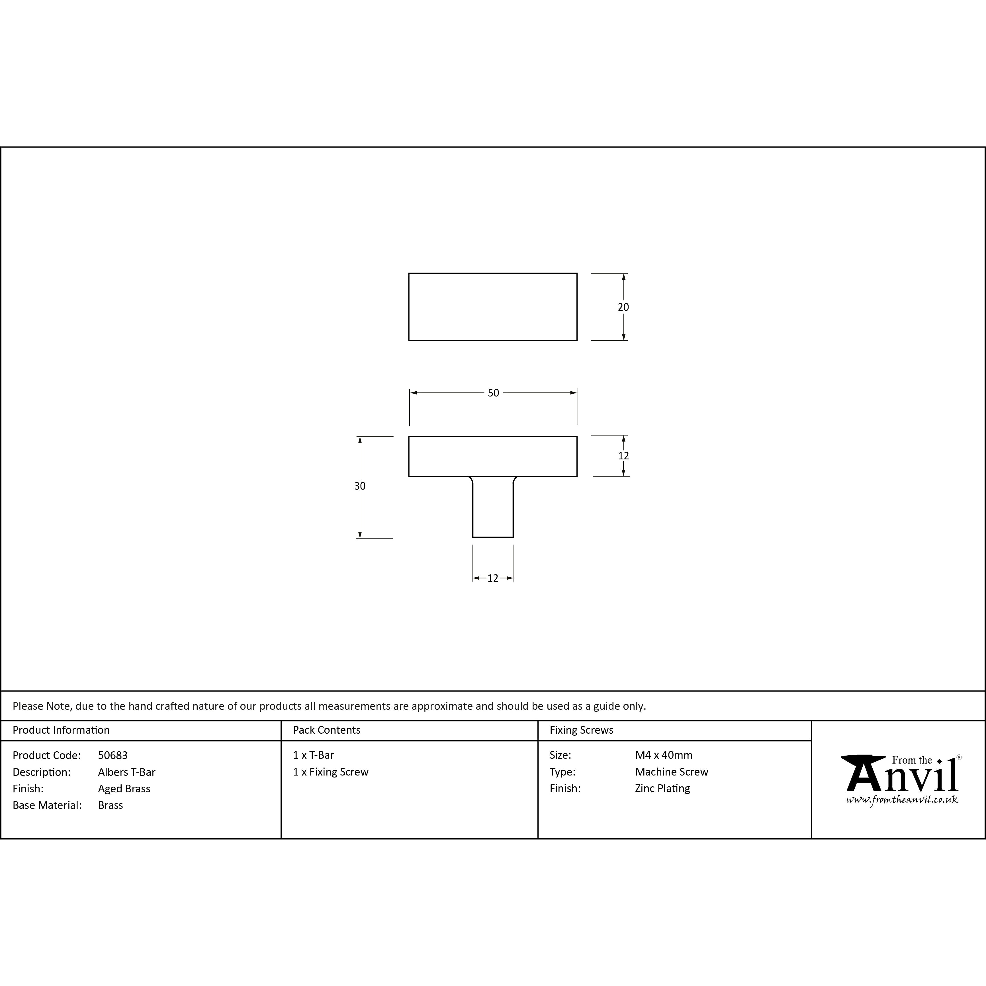 Aged Brass Albers T-Bar | From The Anvil-Cabinet Knobs-Yester Home