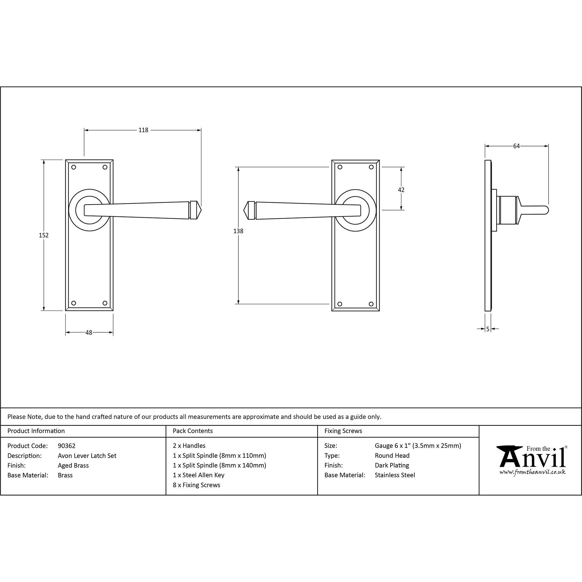 Aged Brass Avon Lever Latch Set | From The Anvil - Lever Latch - From The Anvil - Yester Home