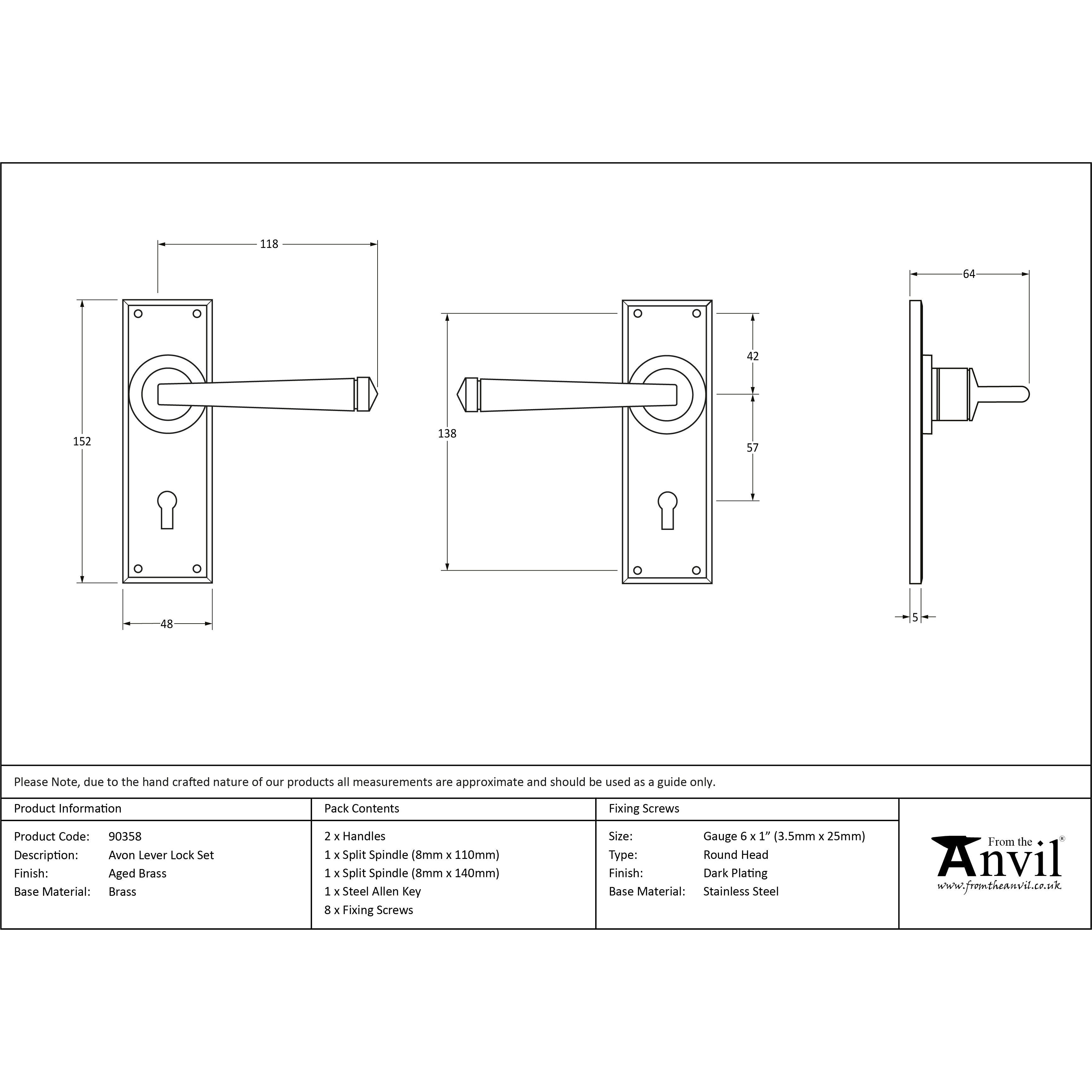 Aged Brass Avon Lever Lock Set | From The Anvil-Lever Lock-Yester Home
