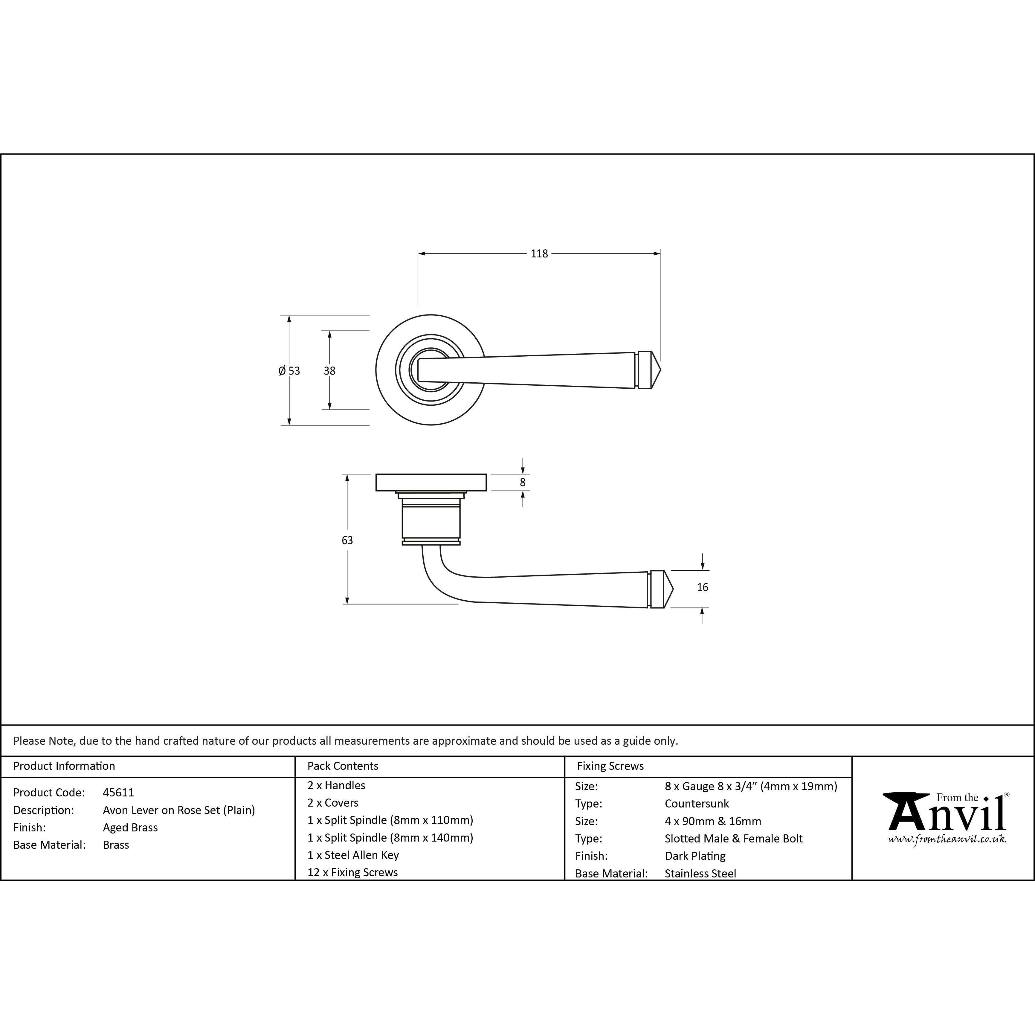 Aged Brass Avon Round Lever on Rose Set (Plain) | From The Anvil-Concealed-Yester Home