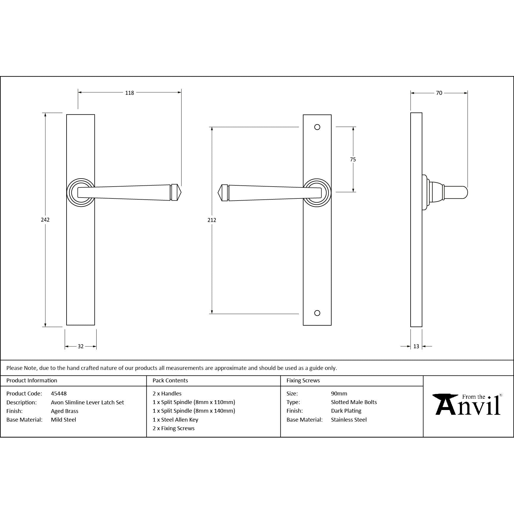 Aged Brass Avon Slimline Lever Latch Set | From The Anvil - Espagnolette - From The Anvil - Yester Home