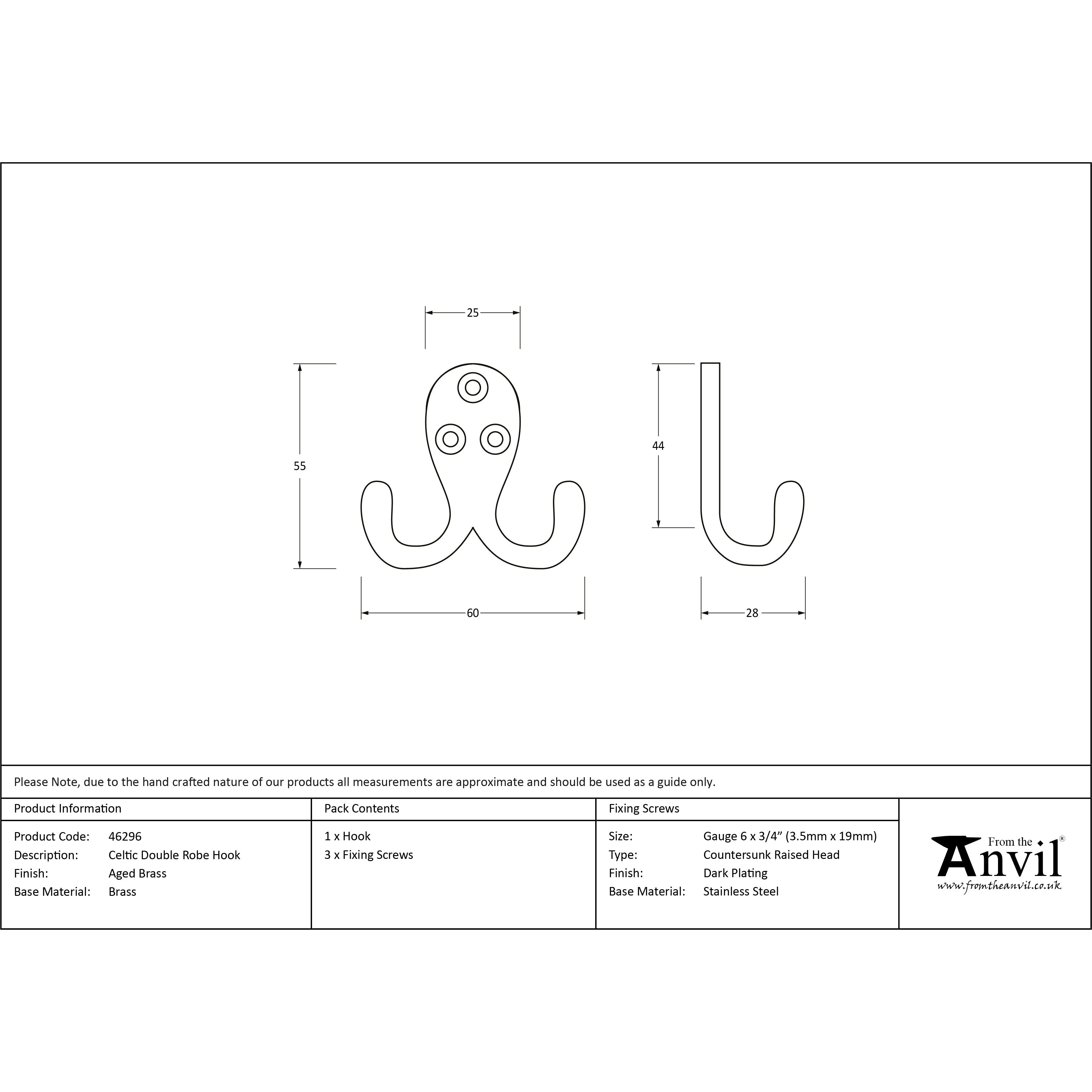 Aged Brass Celtic Double Robe Hook | From The Anvil-Coat Hooks-Yester Home