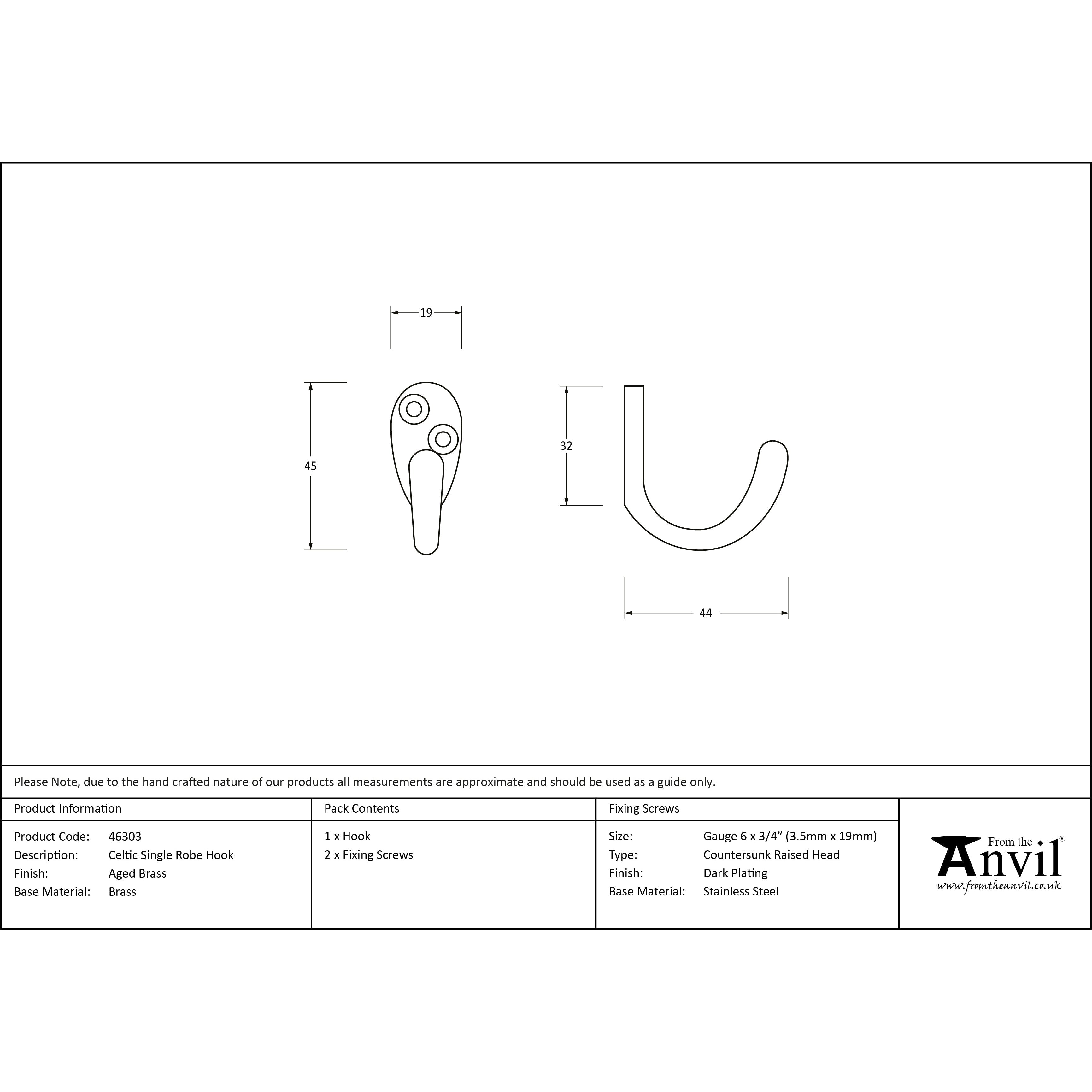 Aged Brass Celtic Single Robe Hook | From The Anvil-Coat Hooks-Yester Home
