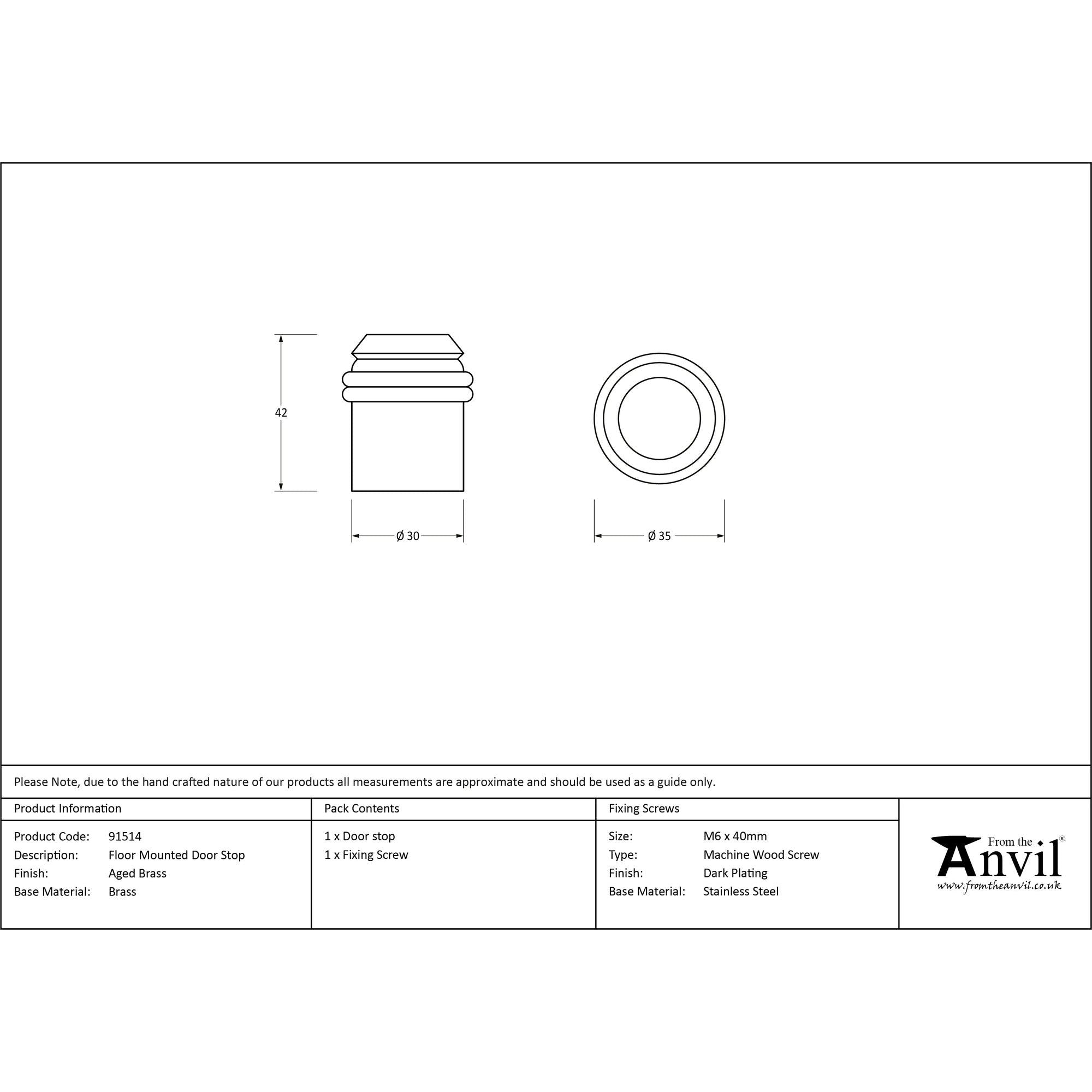 Aged Brass Floor Mounted Door Stop | From The Anvil - Door Stops - From The Anvil - Yester Home