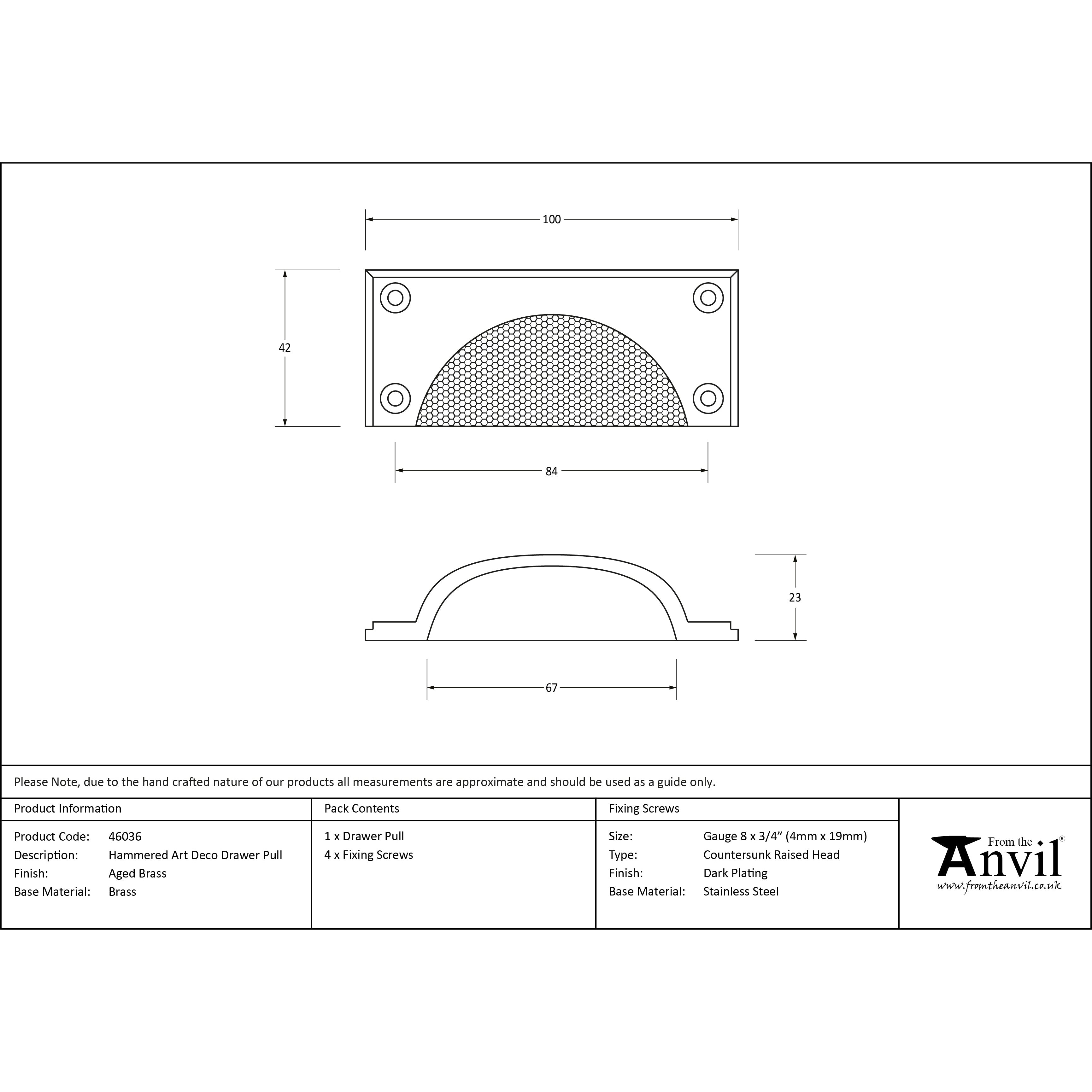 Aged Brass Hammered Art Deco Drawer Pull | From The Anvil-Drawer Pulls-Yester Home
