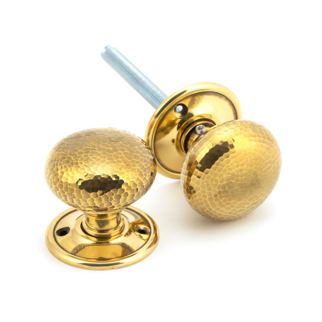 Aged Brass Hammered Mushroom Mortice/Rim Knob Set | From The Anvil-Mortice Knobs-Yester Home
