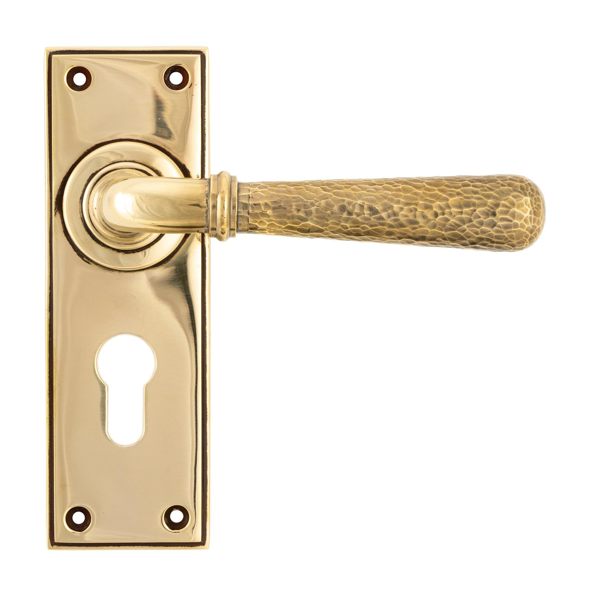 Aged Brass Hammered Newbury Lever Euro Lock Set | From The Anvil - Lever Euro - From The Anvil - Yester Home