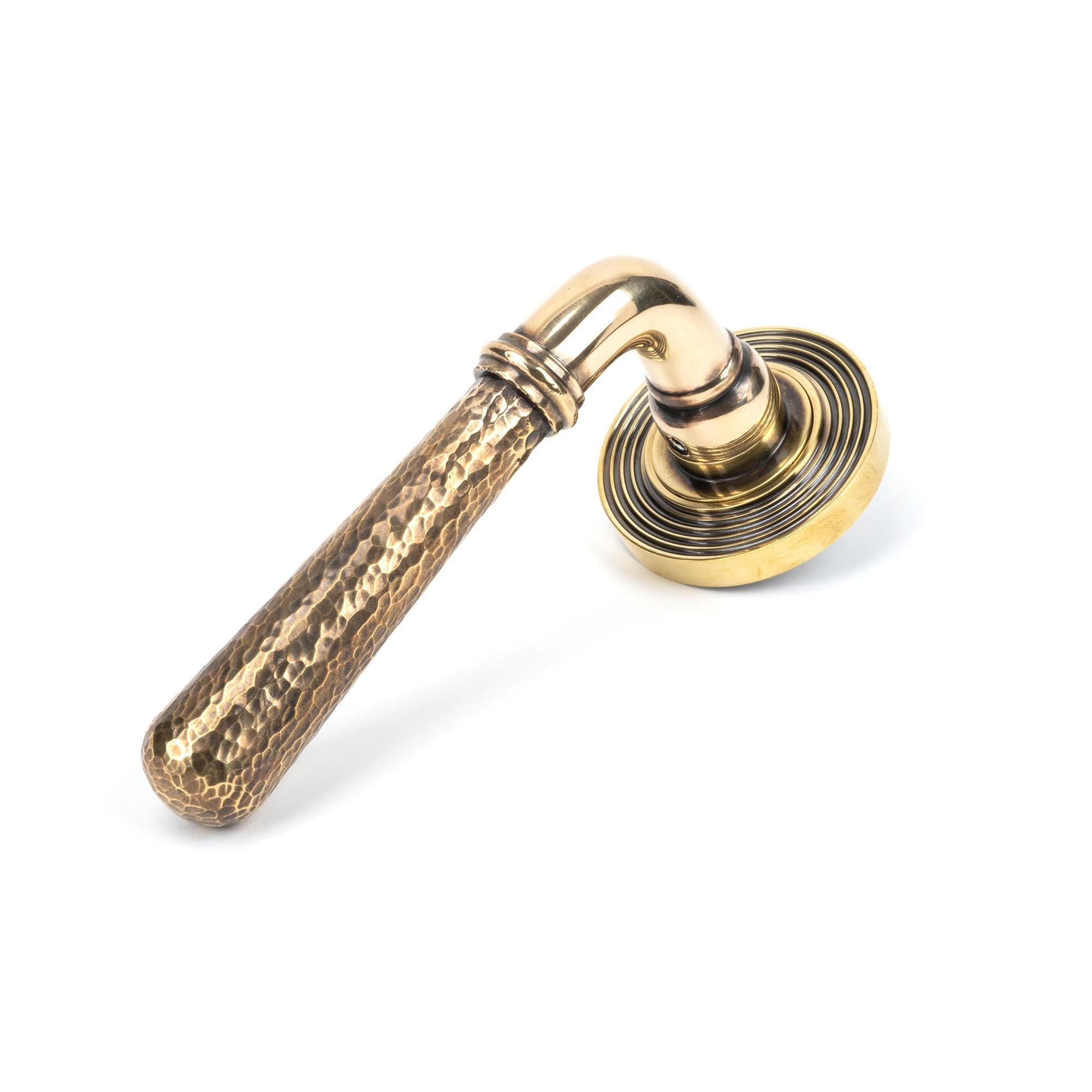 Aged Brass Hammered Newbury Lever on Rose Set (Beehive) - Unsprung | From The Anvil - Concealed - From The Anvil - Yester Home