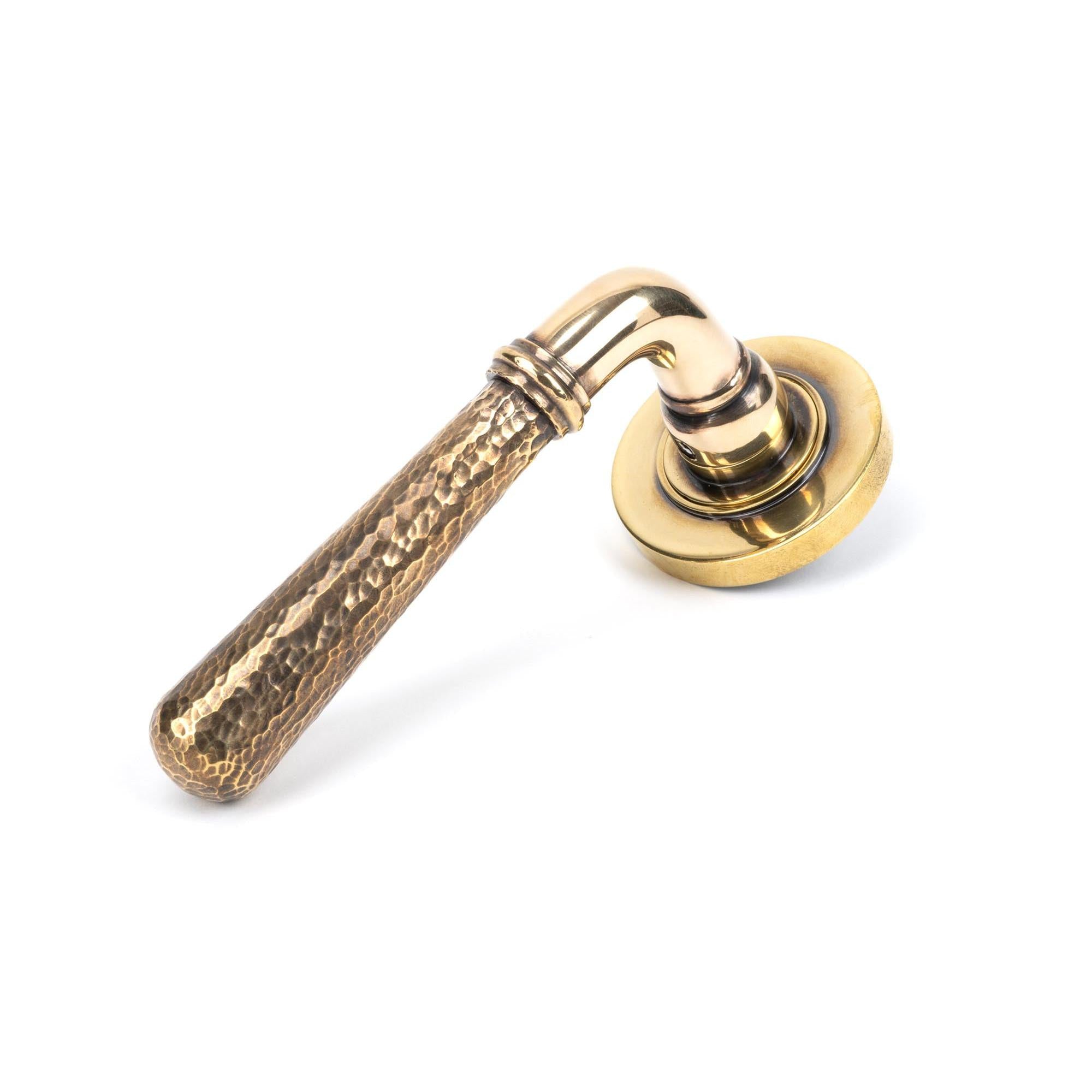 Aged Brass Hammered Newbury Lever on Rose Set (Plain) | From The Anvil - Concealed - From The Anvil - Yester Home