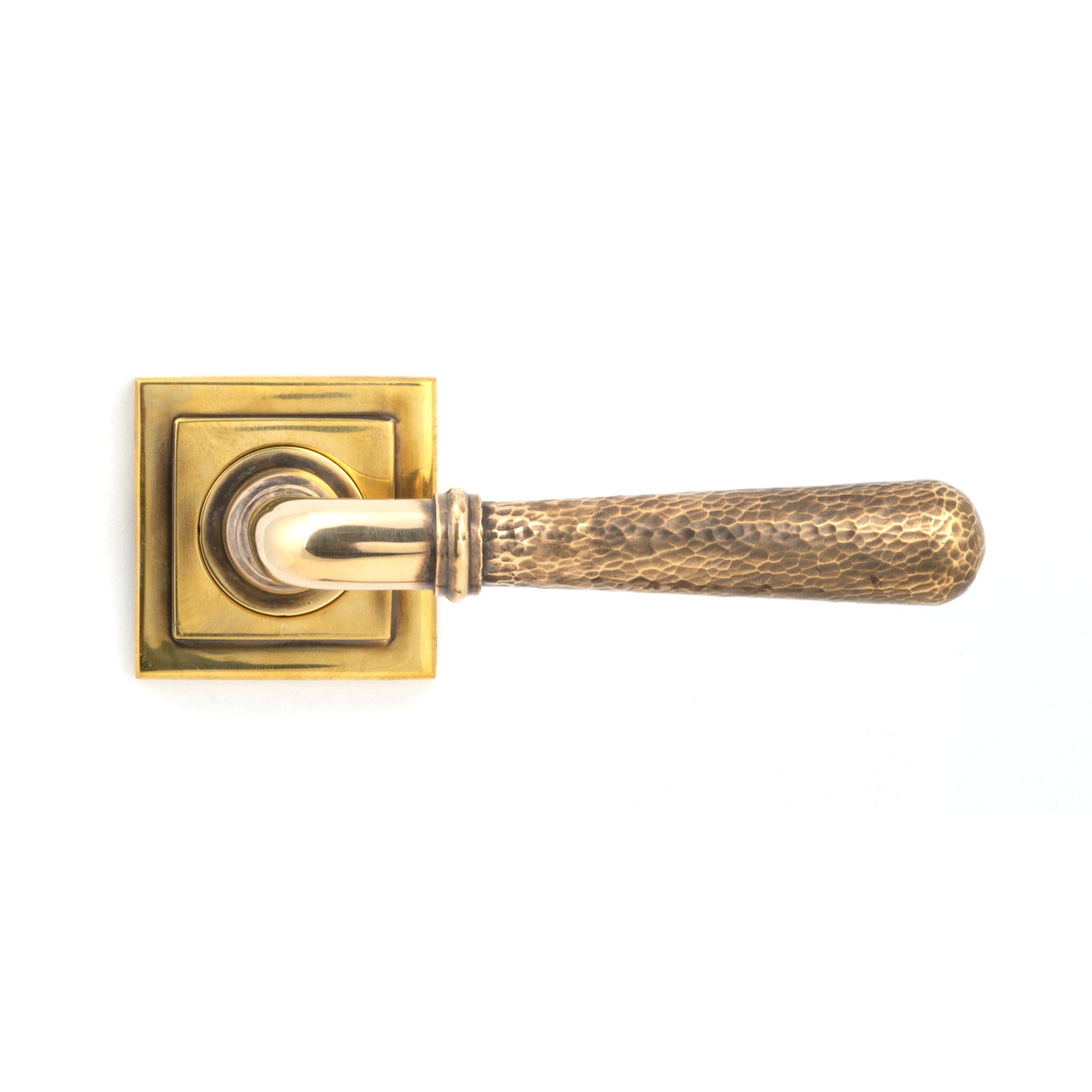 Aged Brass Hammered Newbury Lever on Rose Set (Square) - Unsprung | From The Anvil-Concealed-Yester Home