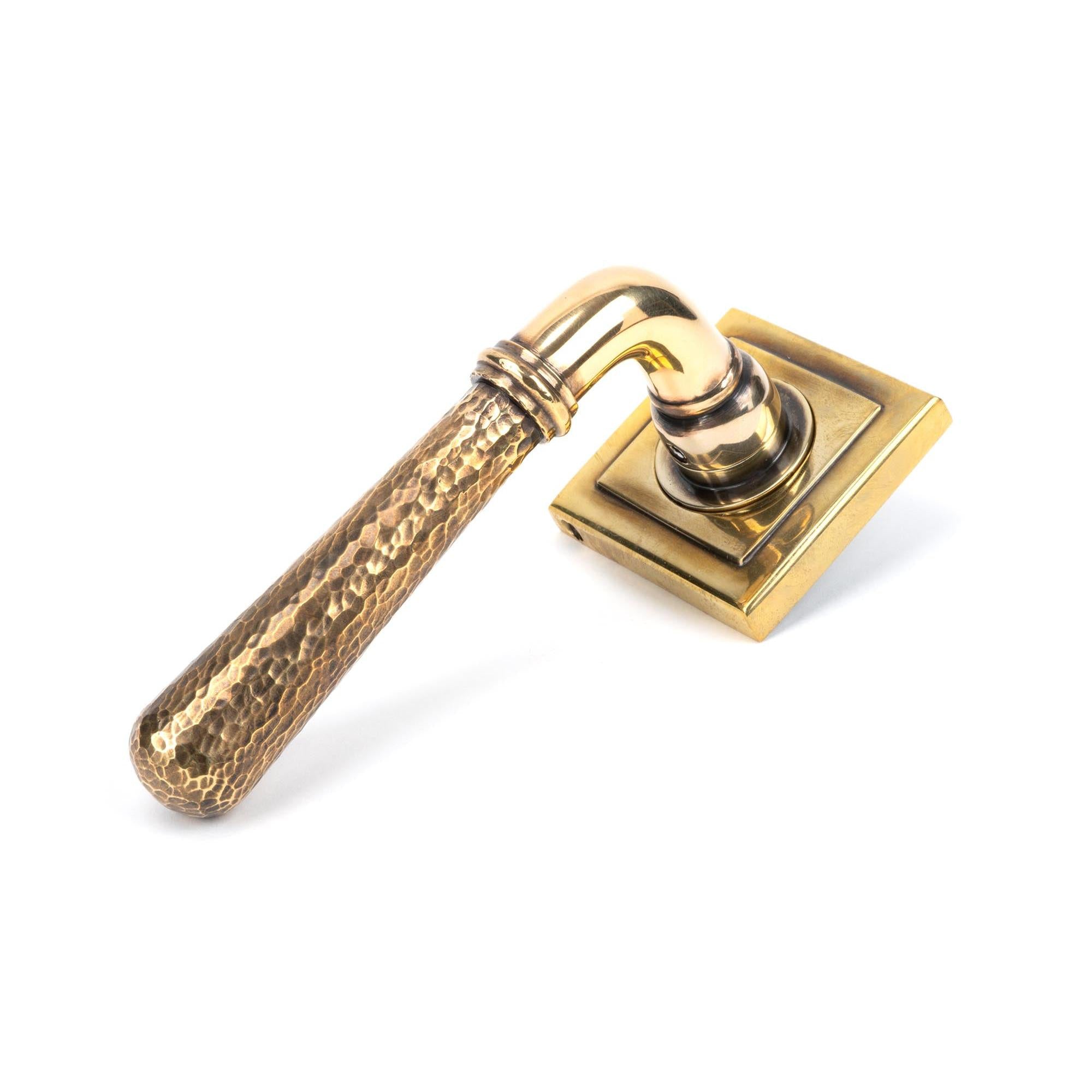 Aged Brass Hammered Newbury Lever on Rose Set (Square) - Unsprung | From The Anvil - Concealed - From The Anvil - Yester Home