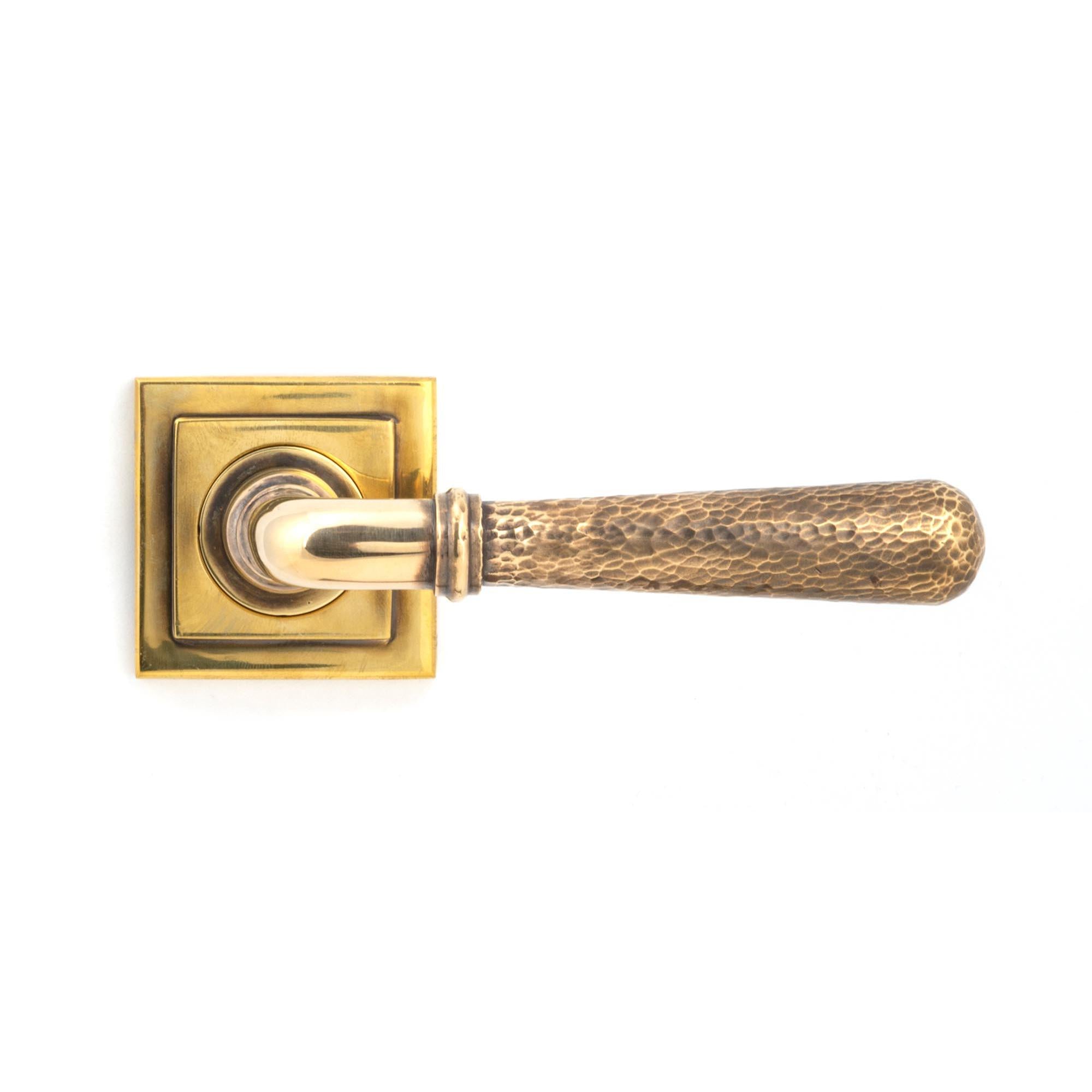 Aged Brass Hammered Newbury Lever on Rose Set (Square) - Unsprung | From The Anvil - Concealed - From The Anvil - Yester Home
