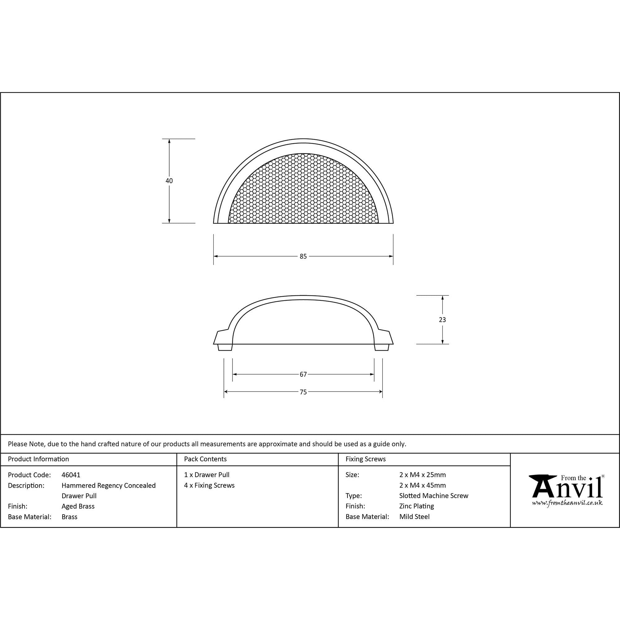 Aged Brass Hammered Regency Concealed Drawer Pull | From The Anvil - Drawer Pulls - From The Anvil - Yester Home
