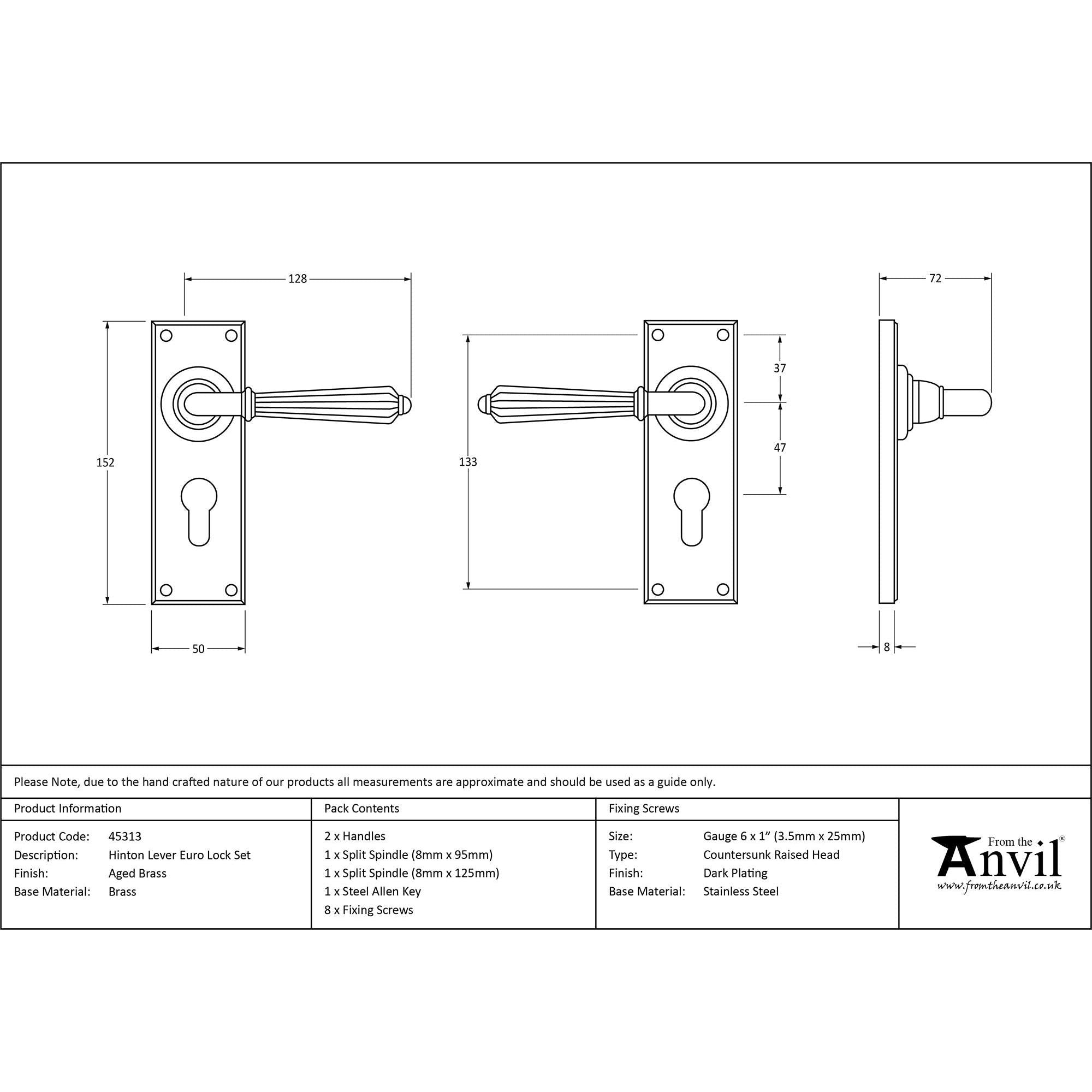 Aged Brass Hinton Lever Euro Lock Set | From The Anvil - Lever Euro - From The Anvil - Yester Home