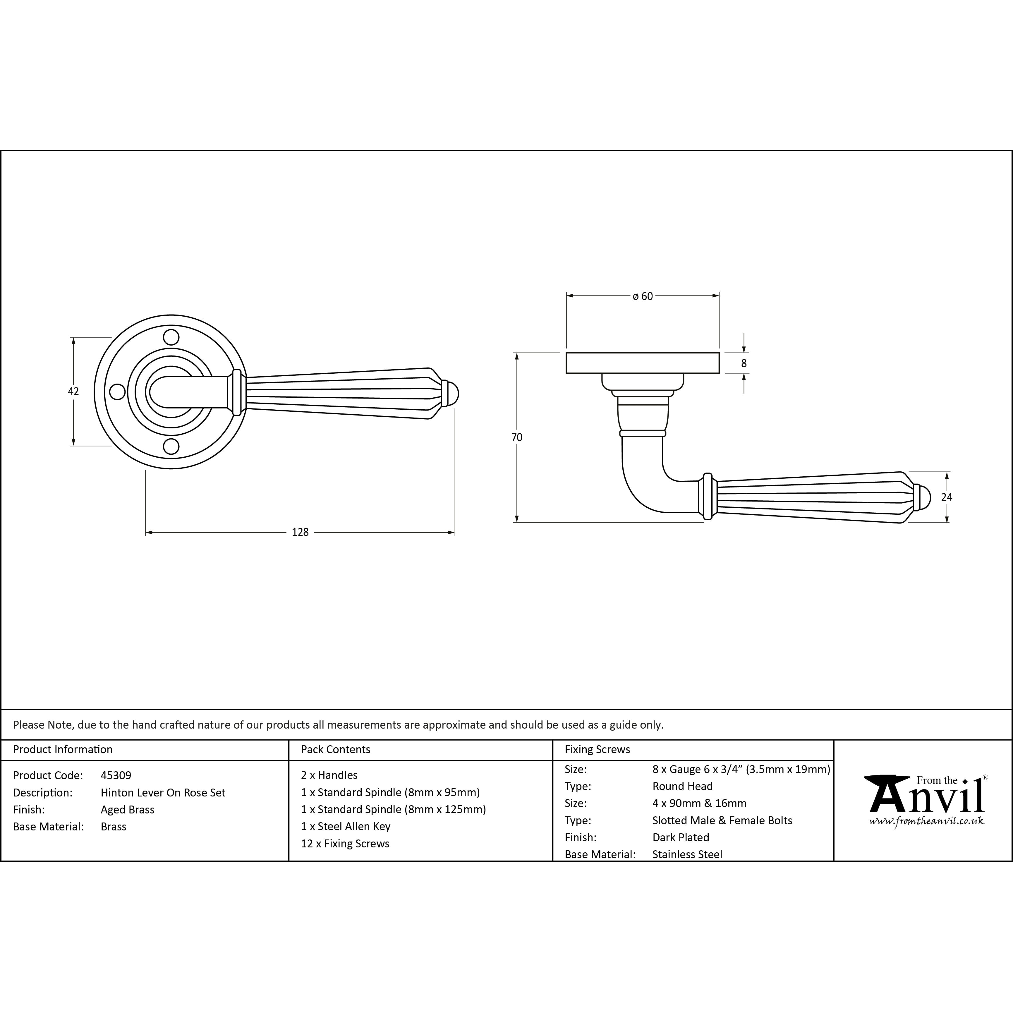 Aged Brass Hinton Lever on Rose Set | From The Anvil-Lever on Rose-Yester Home