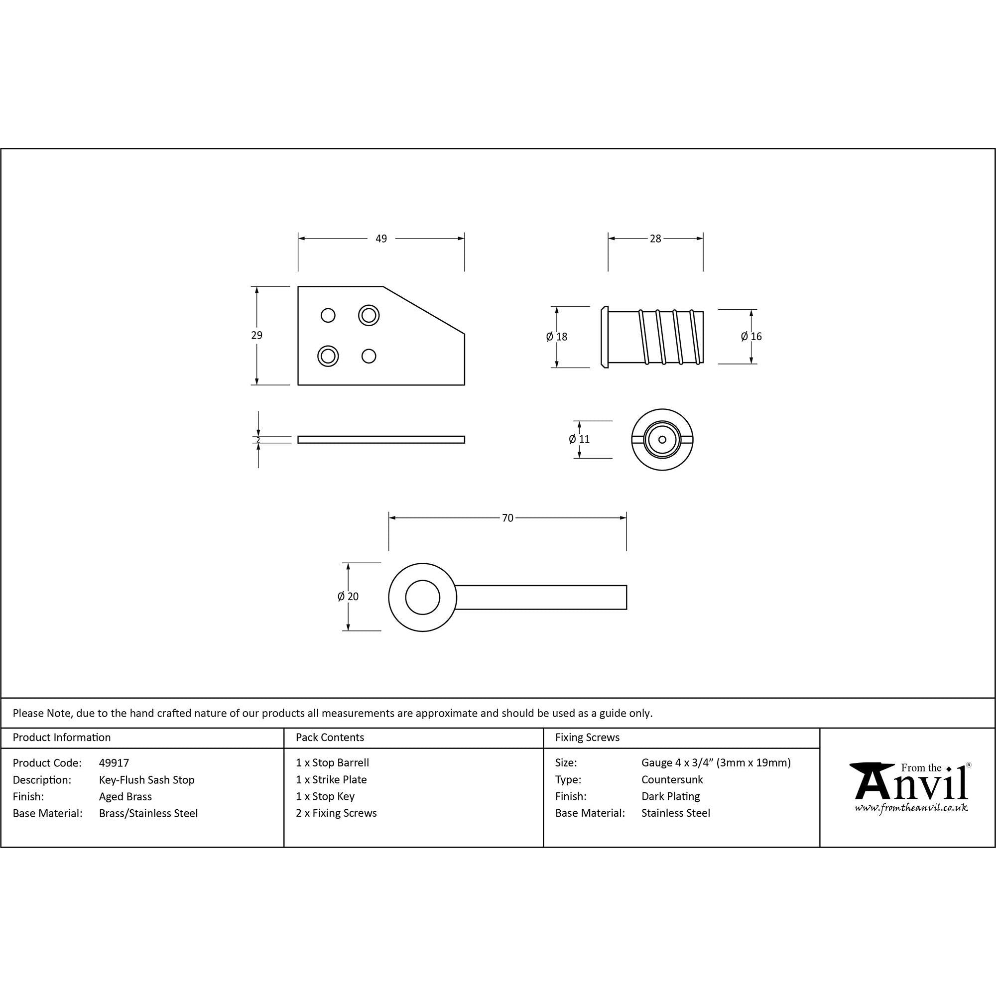 Aged Brass Key-Flush Sash Stop | From The Anvil - Sash Stops - From The Anvil - Yester Home