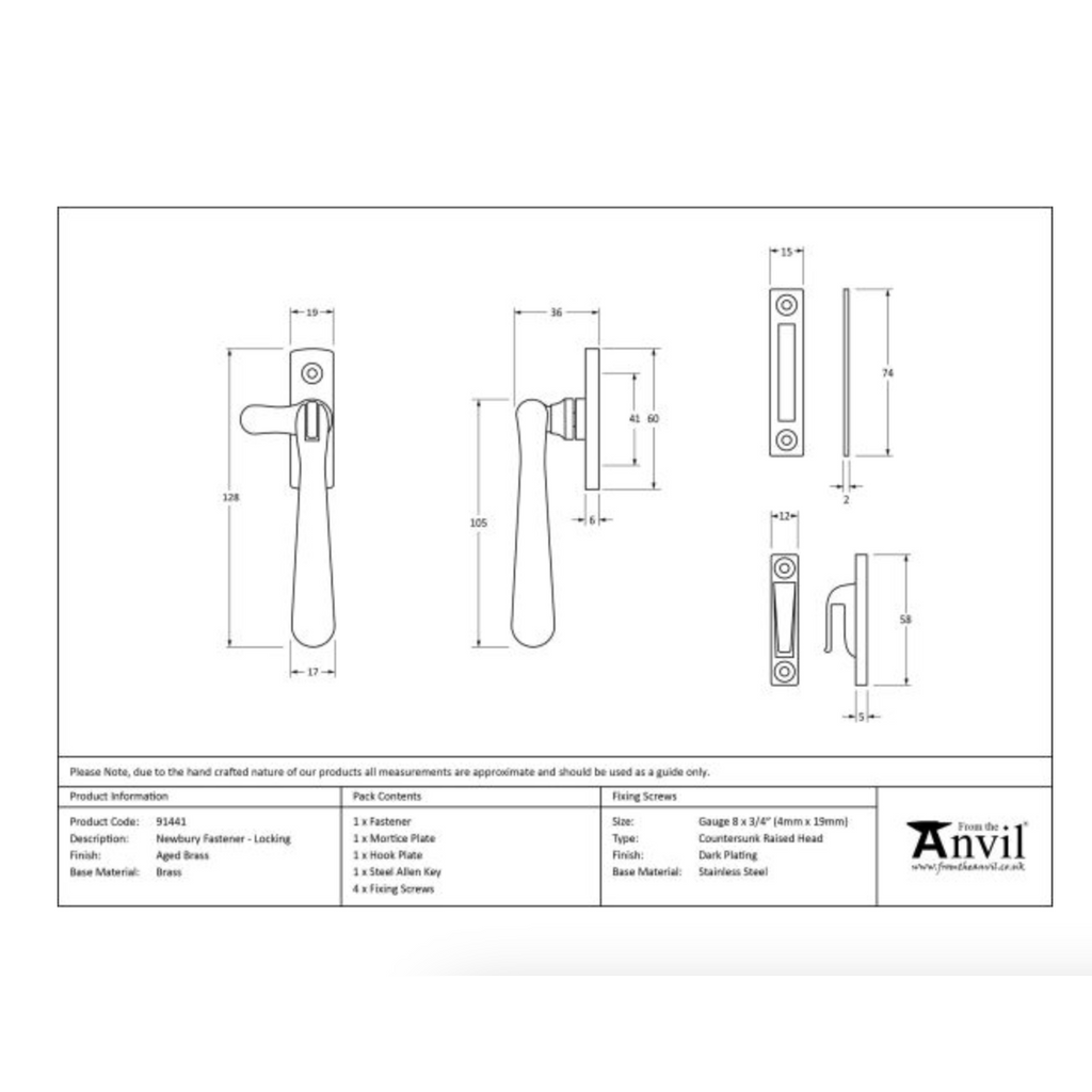 Aged Brass Locking Newbury Fastener | From The Anvil - Locking Fasteners - From The Anvil - Yester Home
