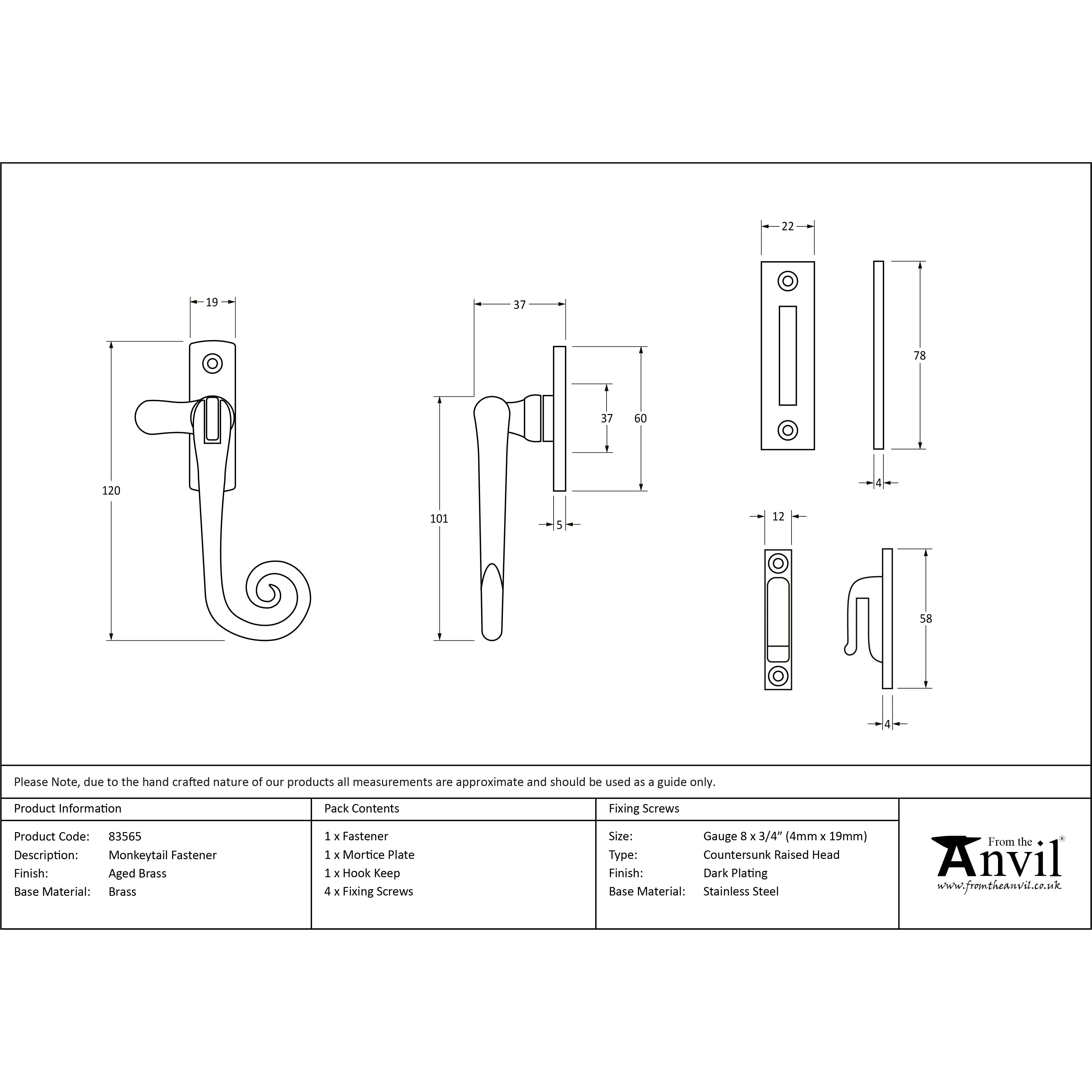 Aged Brass Monkeytail Fastener | From The Anvil-Fasteners-Yester Home