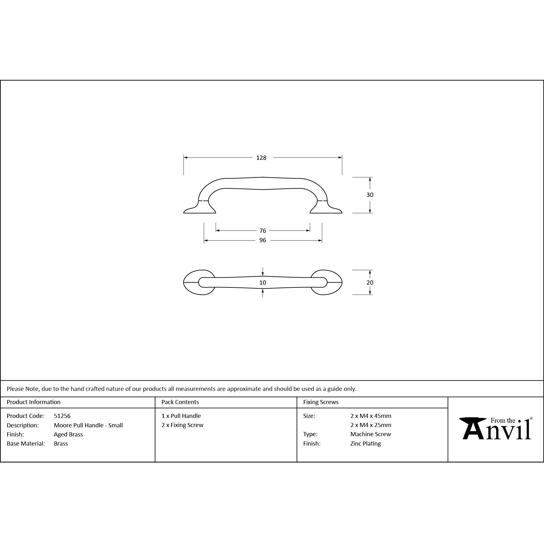 Aged Brass Moore Pull Handle - Small - Pull Handles - From The Anvil - Yester Home
