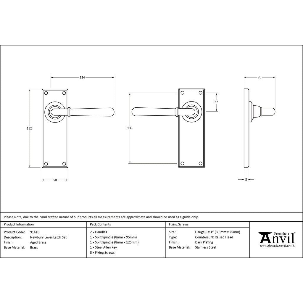Aged Brass Newbury Lever Latch Set | From The Anvil-Lever Latch-Yester Home