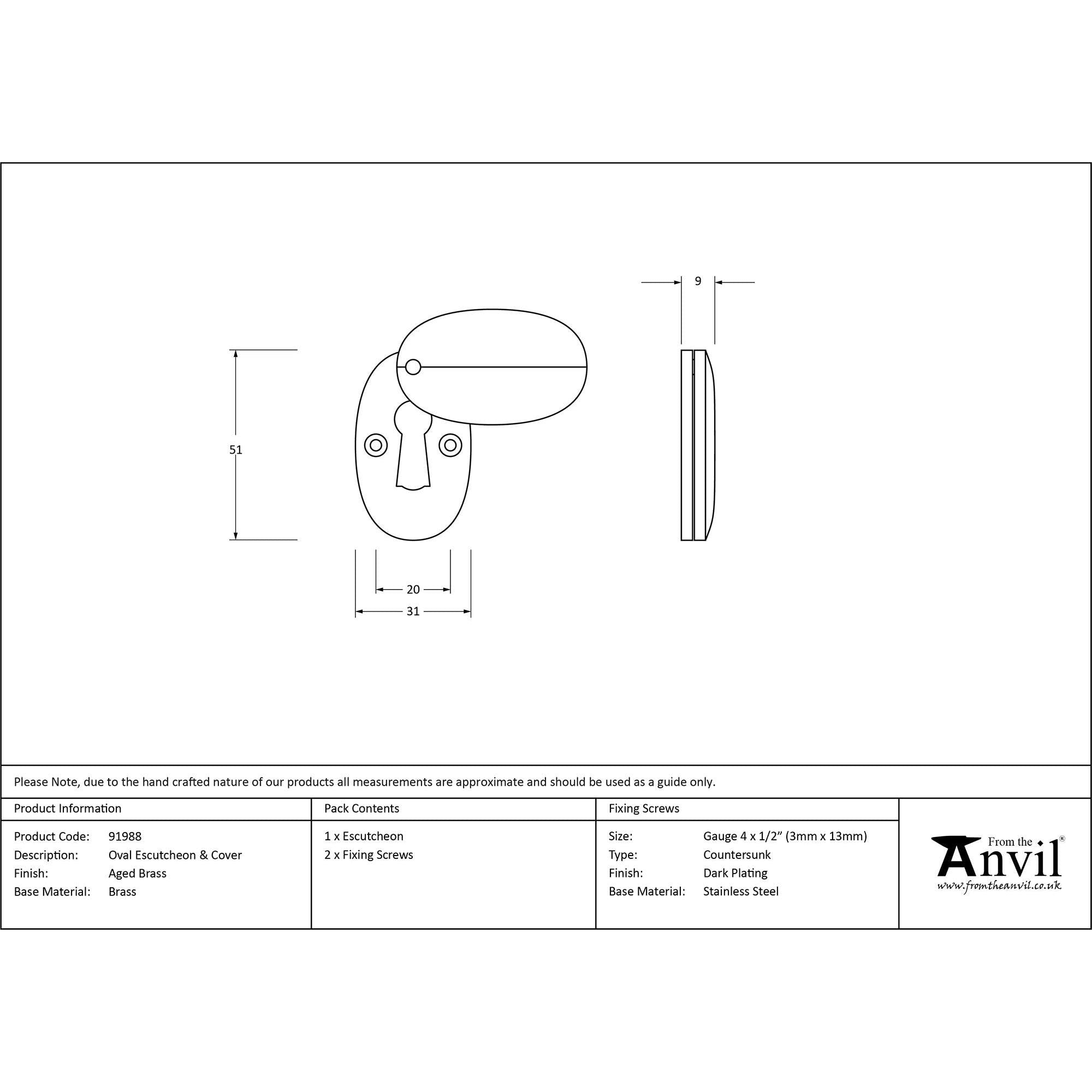 Aged Brass Oval Escutcheon & Cover | From The Anvil - Escutcheons - From The Anvil - Yester Home