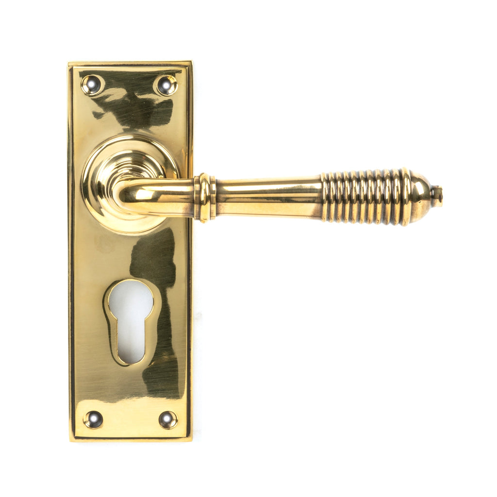 Aged Brass Reeded Lever Euro Lock Set | From The Anvil-Lever Euro-Yester Home