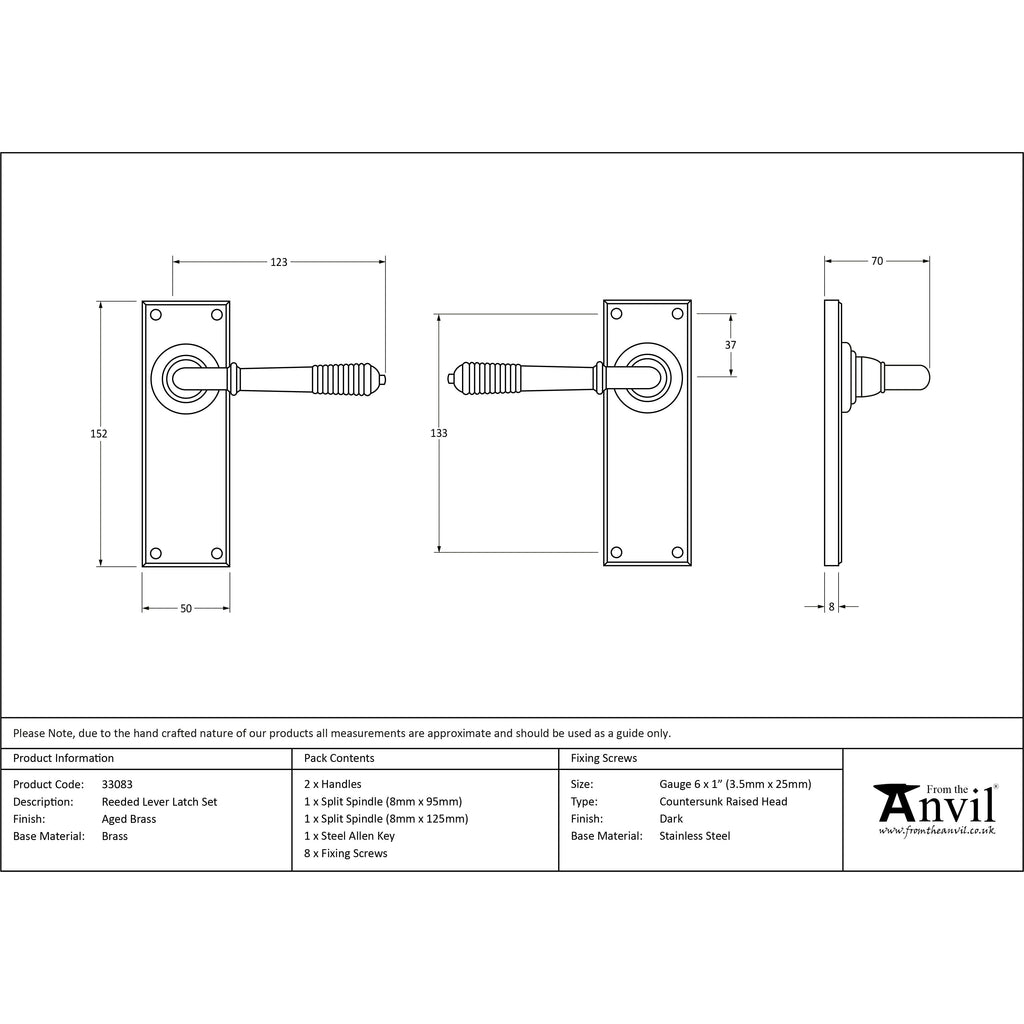 Aged Brass Reeded Lever Latch Set | From The Anvil-Lever Latch-Yester Home