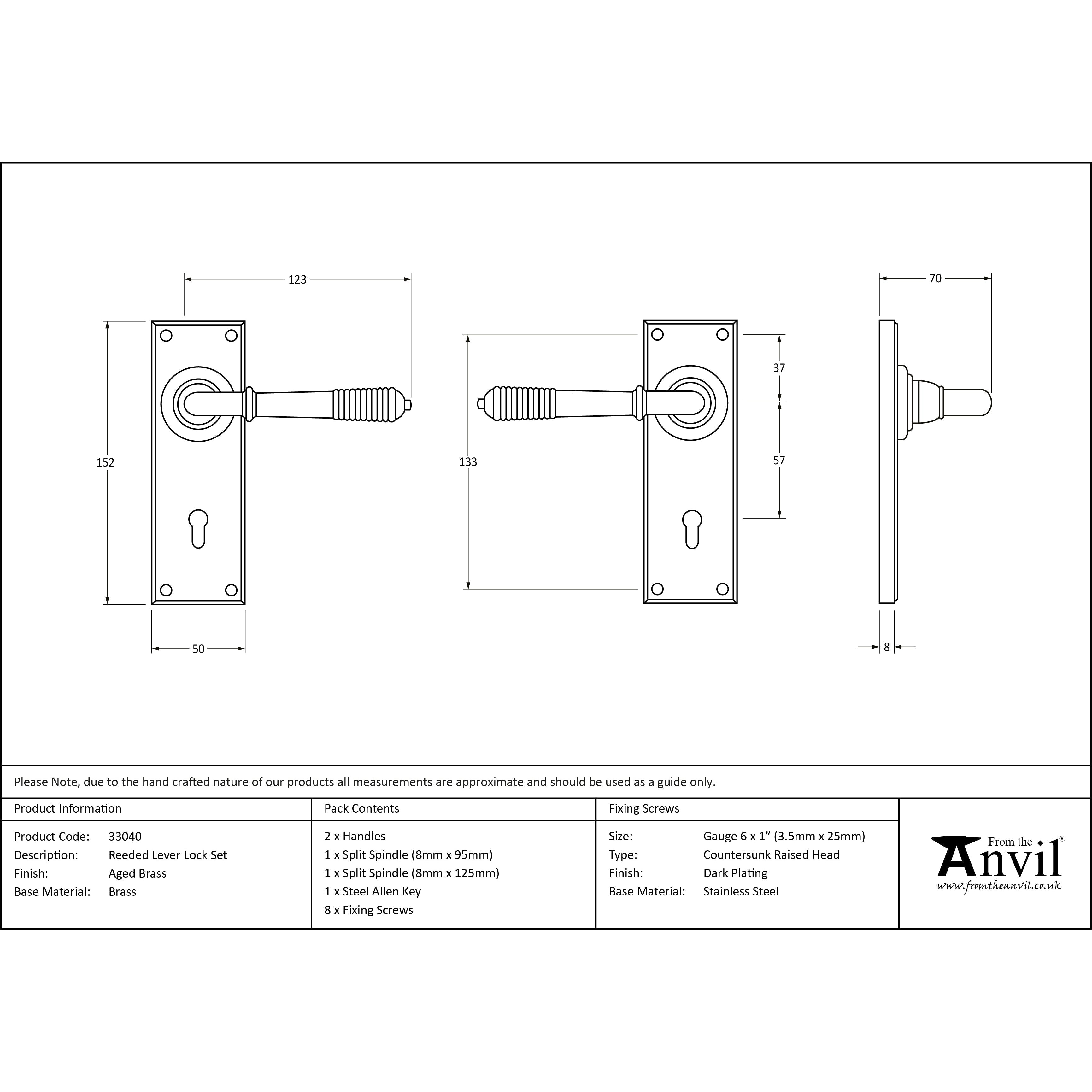 Aged Brass Reeded Lever Lock Set | From The Anvil-Lever Lock-Yester Home